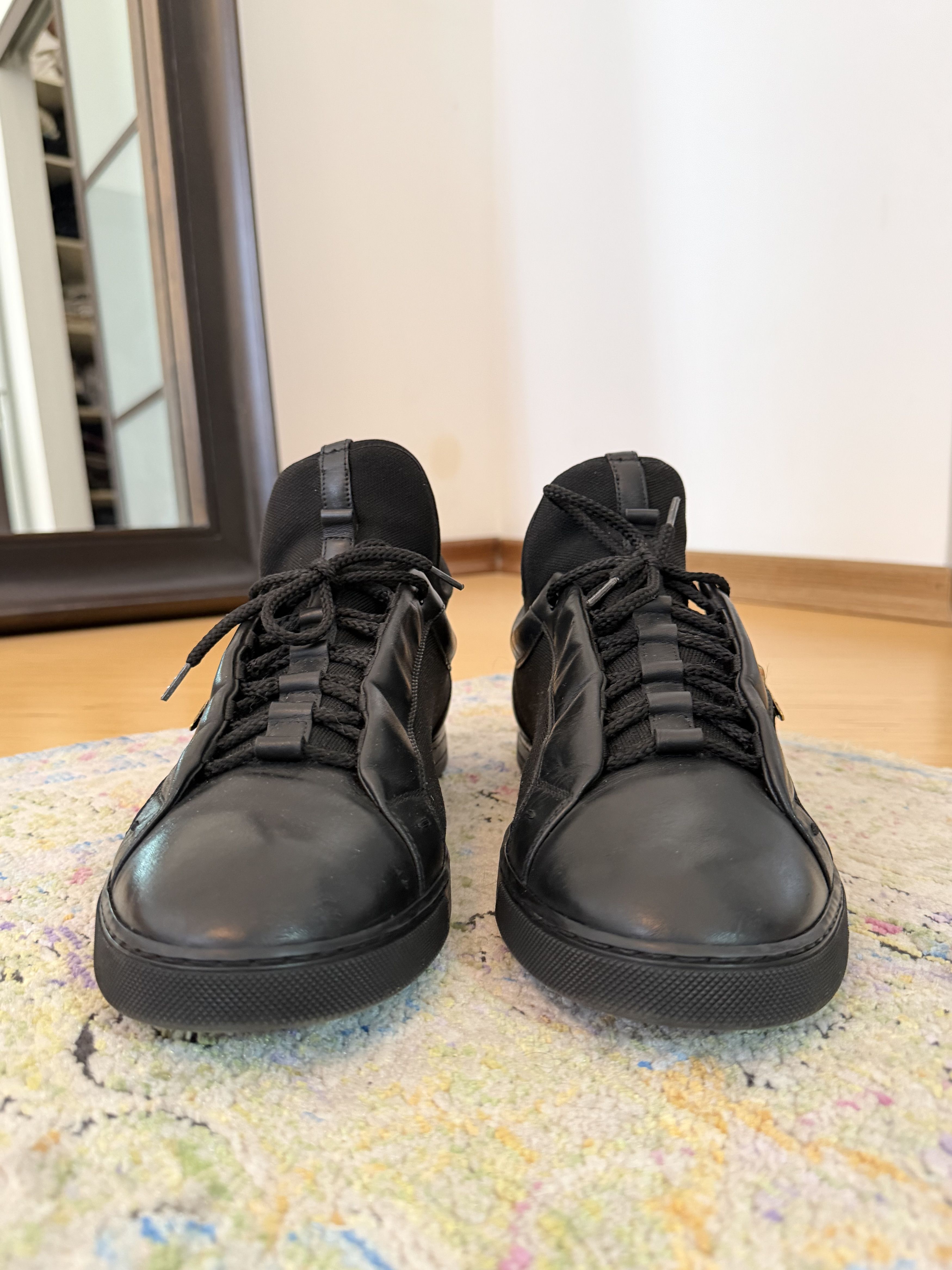 Fendi Fendi Black Leather and Fabric Monster Eye Mid Top Sneakers Size US 10 / EU 43 - 6 Thumbnail