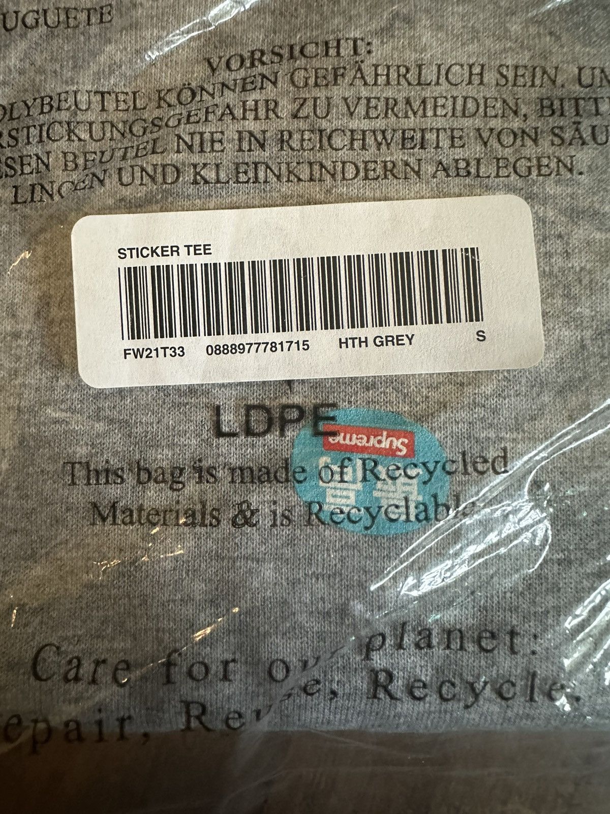 Supreme Supreme Sticker Tee Gray Small Size US S / EU 44-46 / 1 - 3 Thumbnail