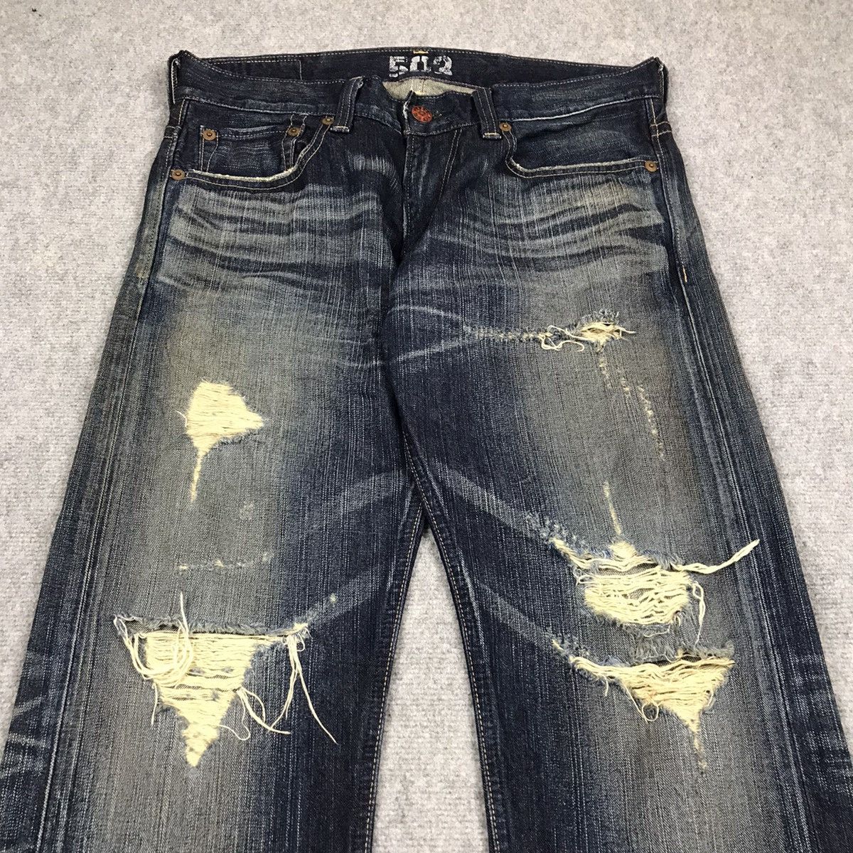 Edwin × Japanese Brand BAGGY💀RIPPED DISTRESSED EDWIN JAPAN BLUE TRIP DENIM PANTS Size US 34 / EU 50 - 2 Thumbnail