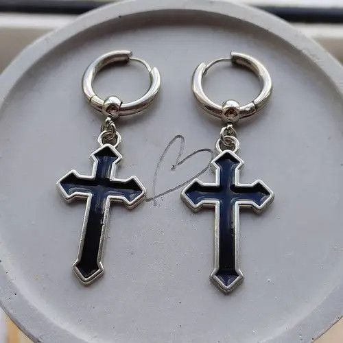 Other Cross Dark Earrings One Pairs Chrome Jewelry Size ONE SIZE - 4 Thumbnail