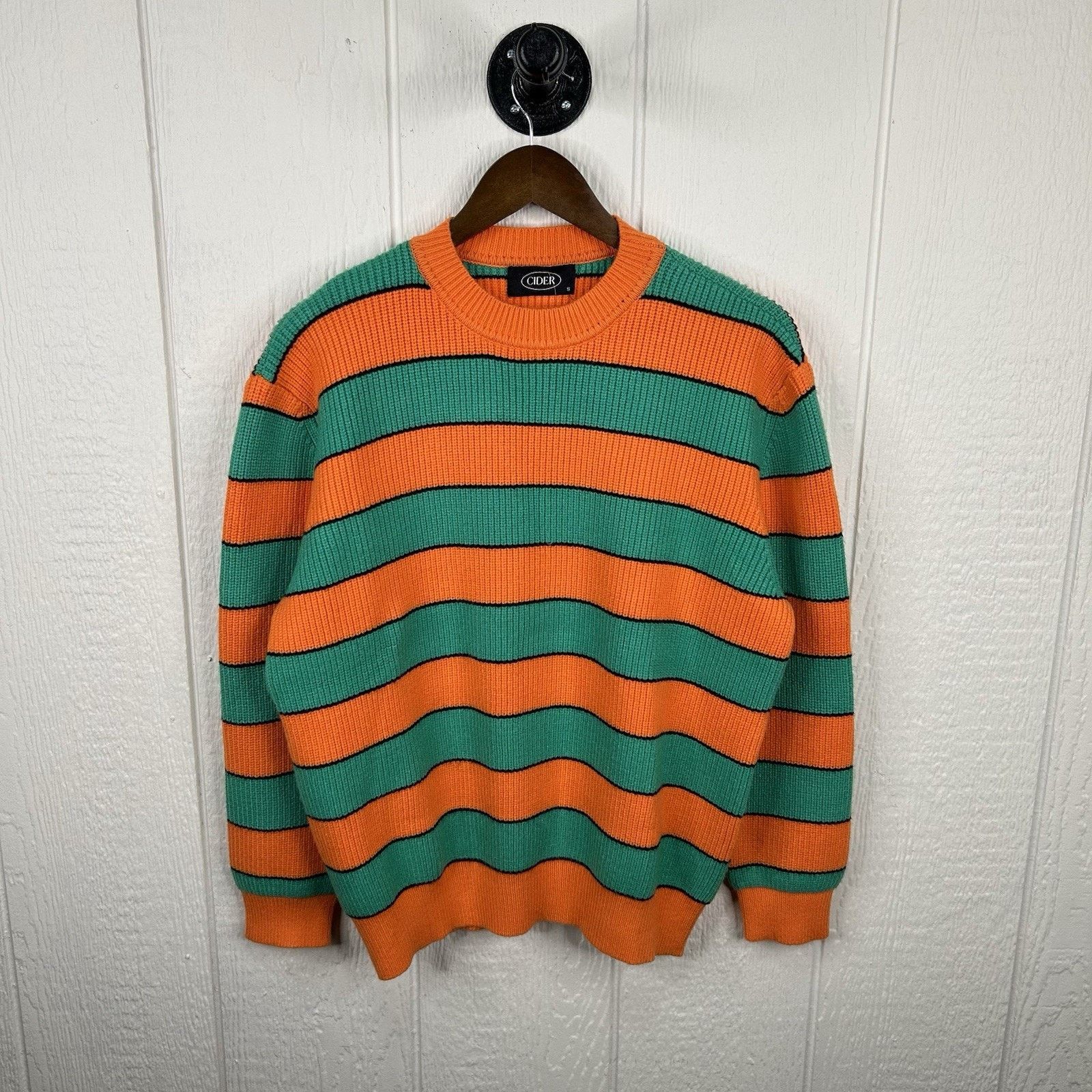 Cider 90's Cidar Tight-Knit Green & Orange Soft Sweater Small Size S / US 4 / IT 40 - 1 Thumbnail