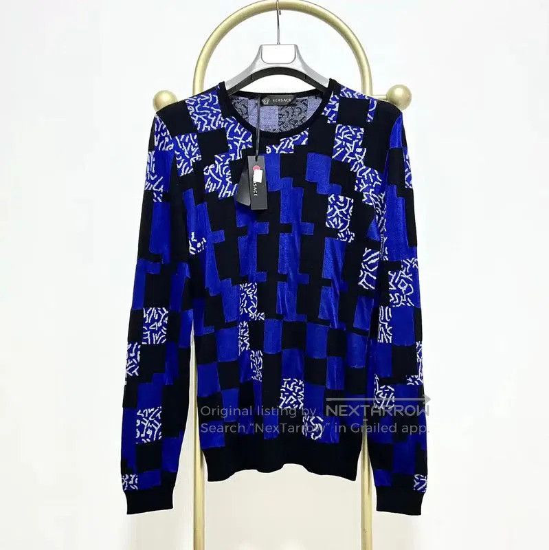 Versace Blue Wool Long Sleeve Sweater .