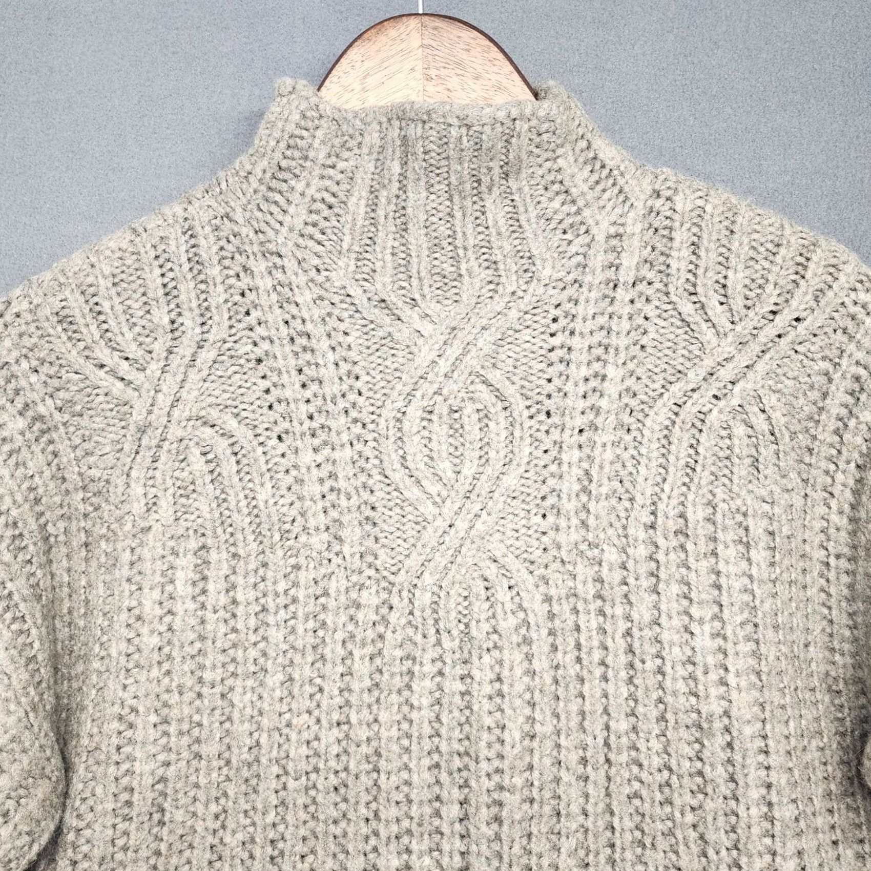 Vintage Aerie Sweater Womens Small Tan Cable Knit Wool Blend Mock Neck Fisherman Cropped Size S / US 4 / IT 40 - 8 Thumbnail