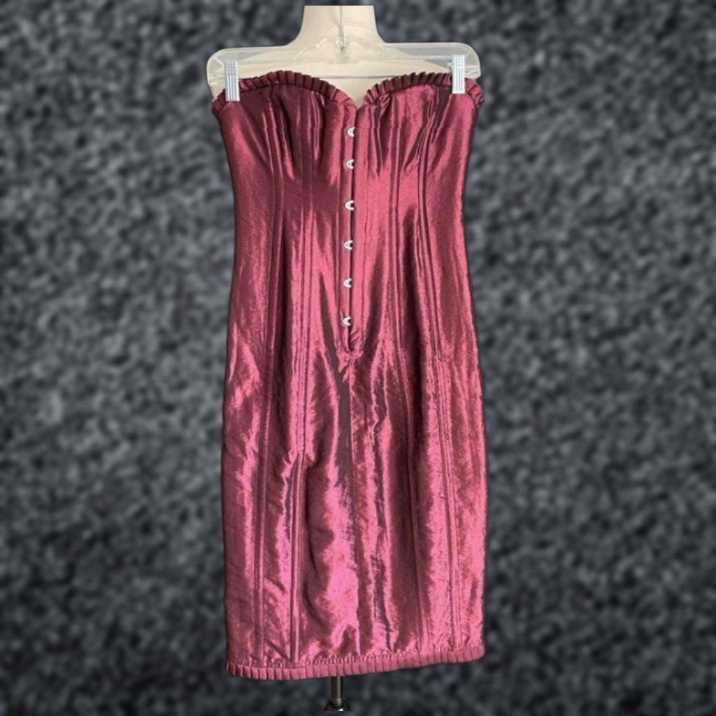 Vintage SEDUZIONI DIAMONDS Dress Strapless Corset Back Lace-up Burgundy 2 Sleeveless Women's Bodycon Fall 2007 Short Size XS / US 0-2 / IT 36-38 - 1 Thumbnail