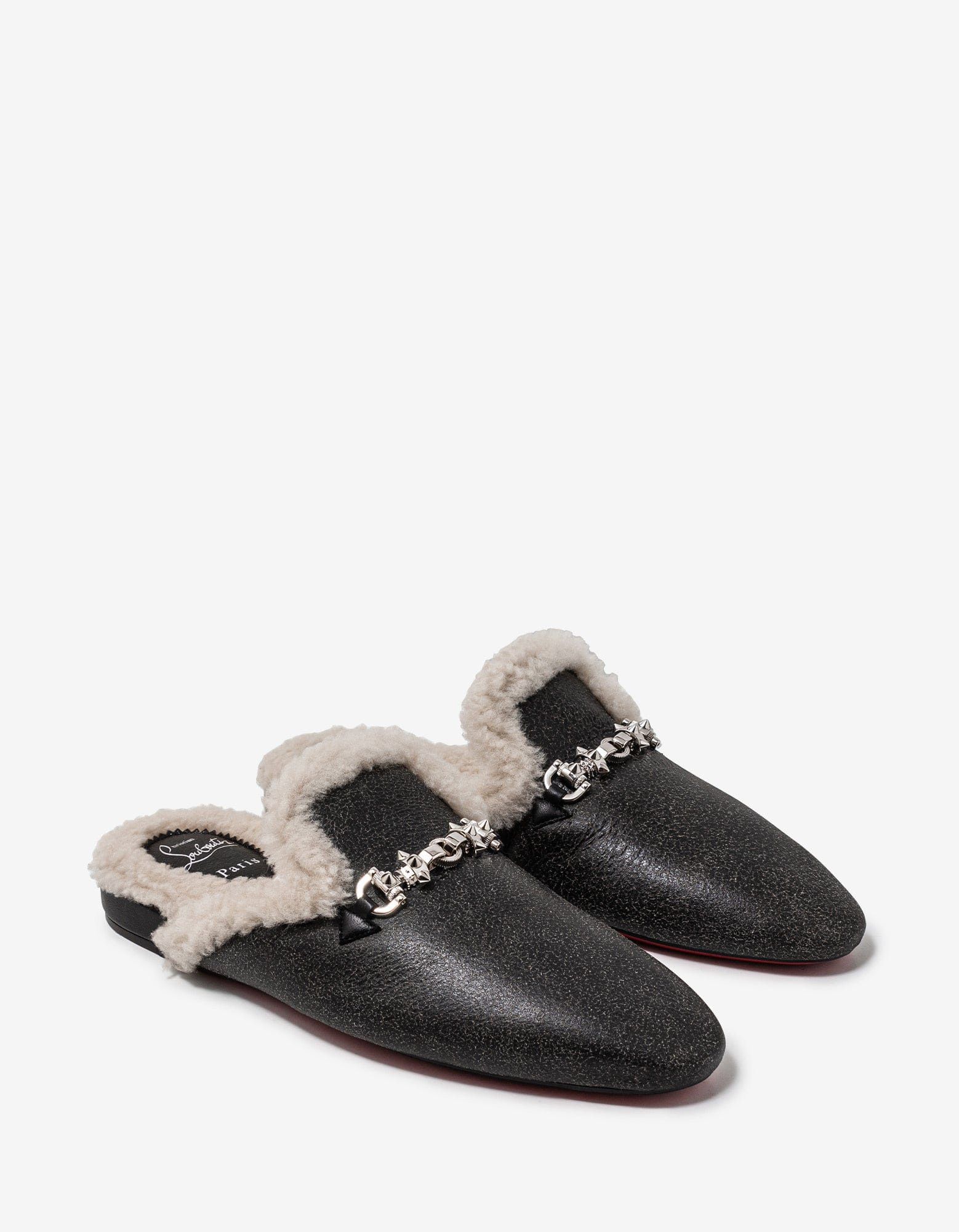 image of Christian Louboutin Woolito Swing Black Nappa Leather Mule Shoess Shoes, Men's (Size 8)
