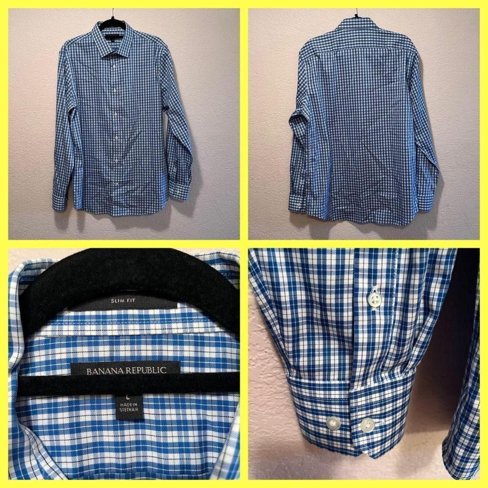 Banana Republic Banana Republic Slim Fit Blue Checkered Dress Shirt Size 38R - 1 Thumbnail