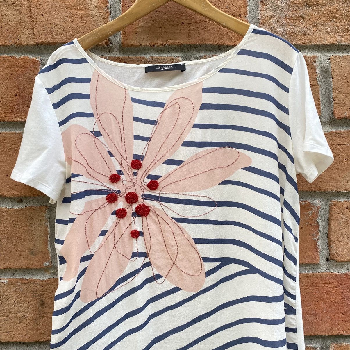 Max Mara Max Mara Striped Tee with Floral Appliqué Size M / US 6-8 / IT 42-44 - 14 Thumbnail