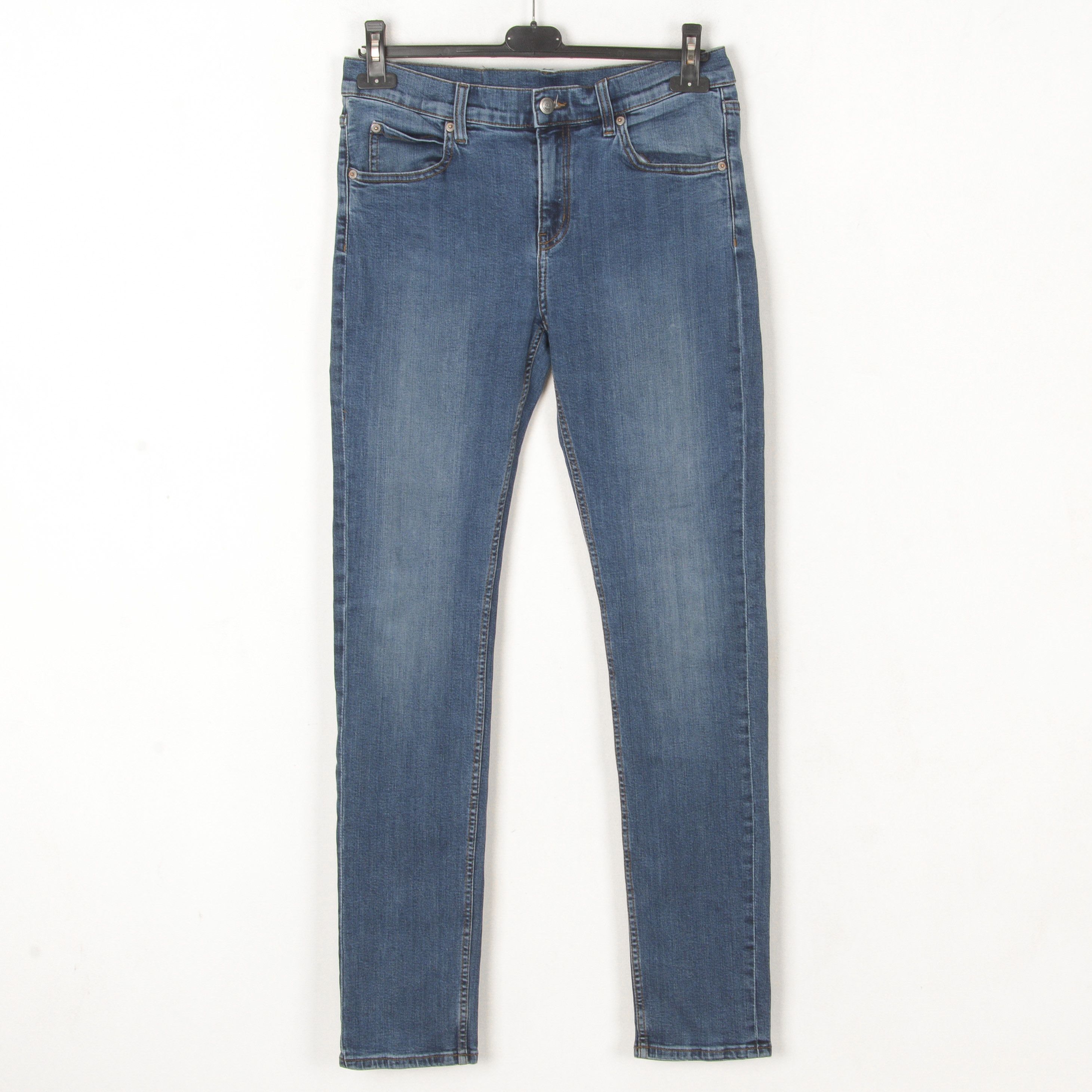 Men Tight Pure Blue W32 L34 Slim Jeans Denim Pants Trousers