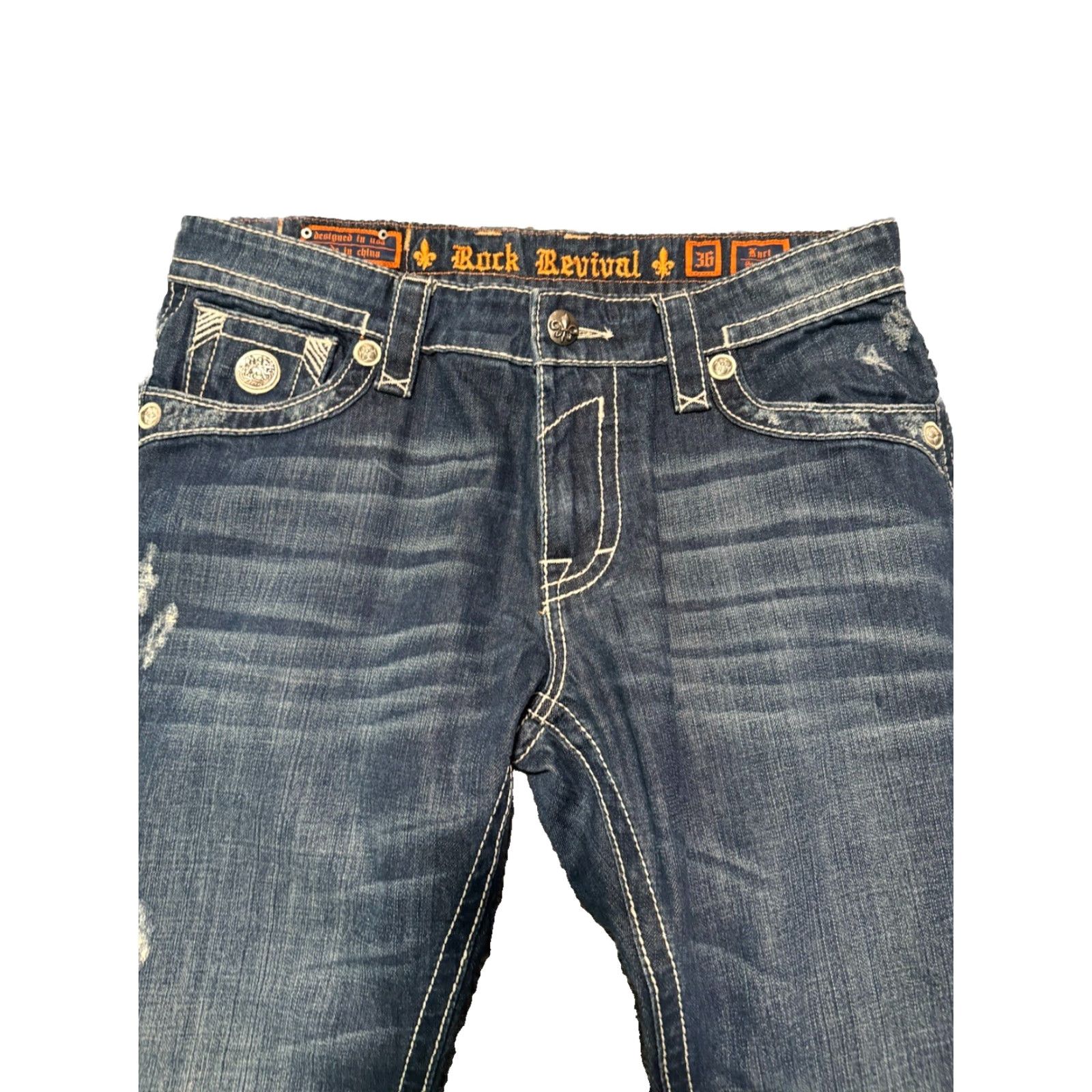 Vintage Rock Revival Jeans Blue Denim Kurt Straight Leg 36x31 Mens Regular 5-Pocket Denim Blue Jeans Rock Revival Size US 36 / EU 52 - 5 Thumbnail