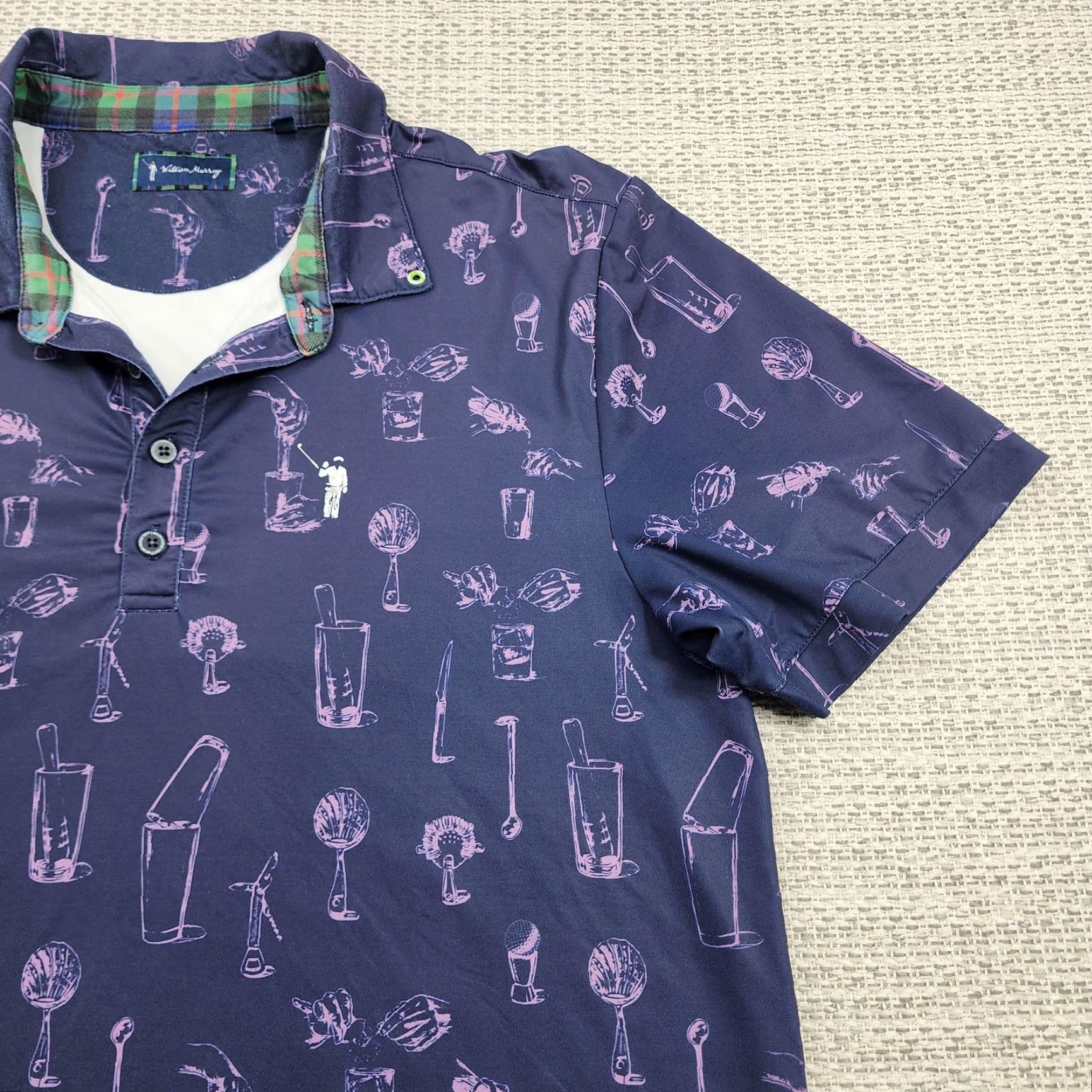 Vintage William Murray Polo Shirt Mens Large Navy Pink Golf Cocktails Print Performance Shirt Size US L / EU 52-54 / 3 - 2 Thumbnail