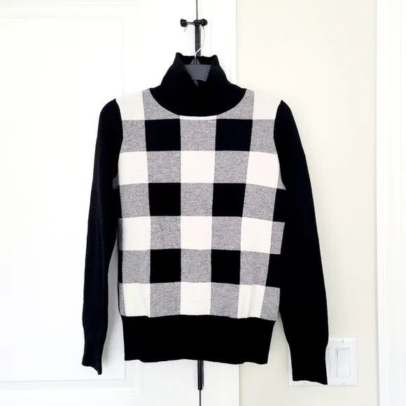 Bloomingdale's C by Bloomingdale's B&W Checkered Cashmere/Wool Turtleneck Size S / US 4 / IT 40 - 4 Thumbnail