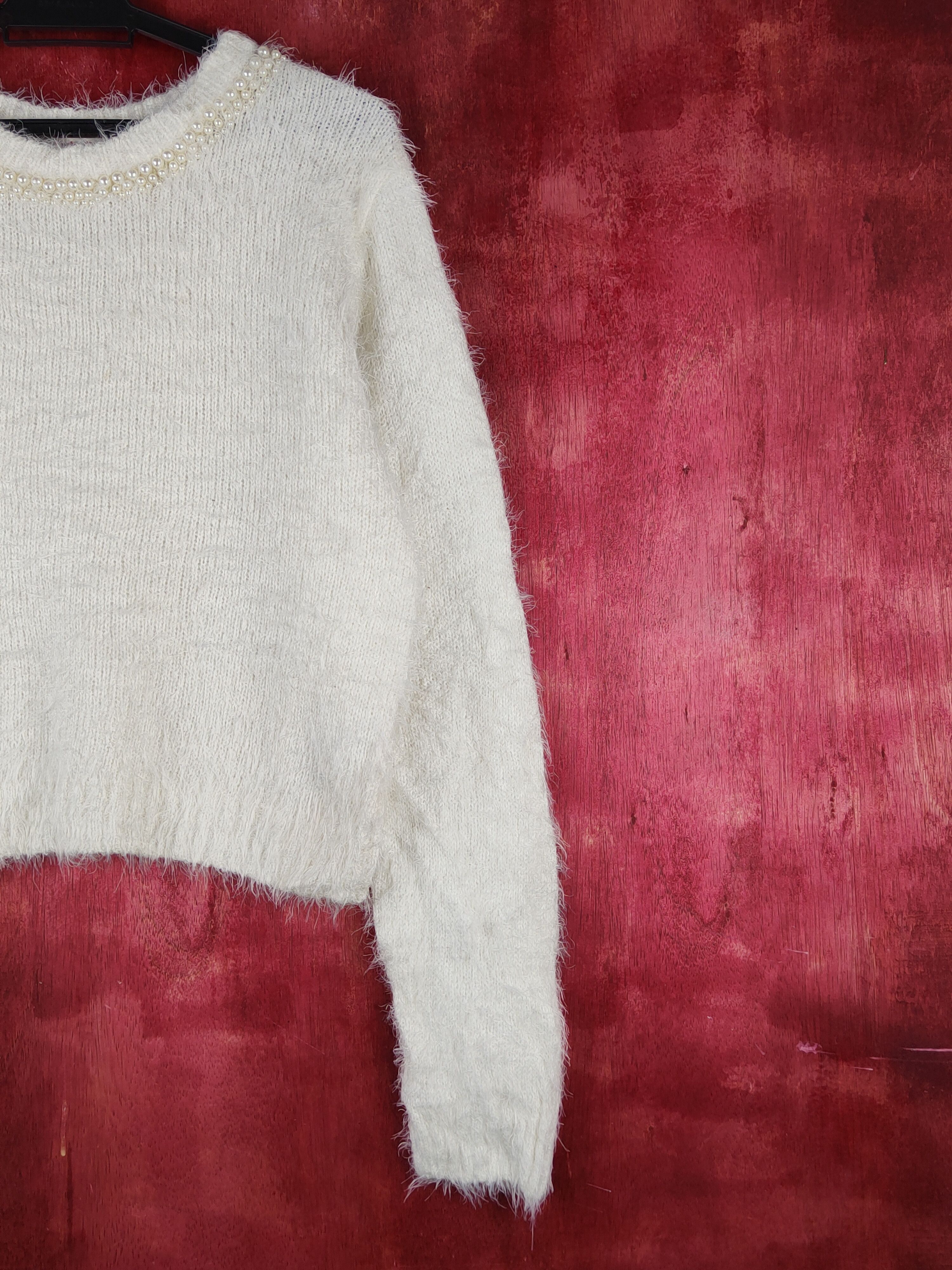 Homespun Knitwear Pinky Girls White Shag Shaggy Fur Mohair Knitwear #S1893 Size M / US 6-8 / IT 42-44 - 5 Thumbnail