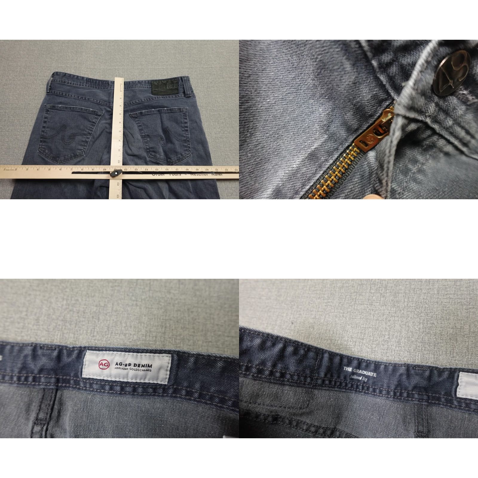 Denime AG Adriano Goldschmied Jeans Mens 33x31 The Graduate Tailored Leg Gray Denim 5-Pocket Stretch Zip Fly Regular Rise Straight Shirt? Size US 33 - 8 Thumbnail