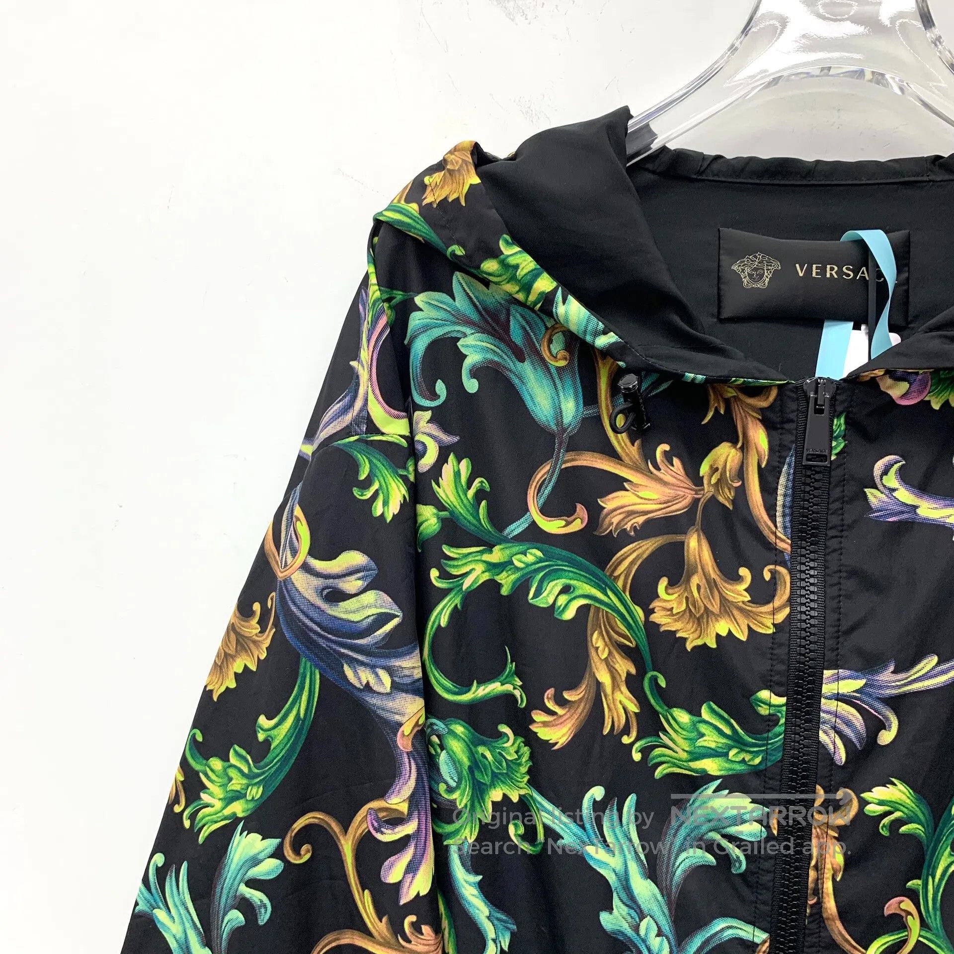 Versace Versace Black Floral Printed Hooded Zip Long-Sleeve Jacket Size US L / EU 52-54 / 3 - 3 Thumbnail