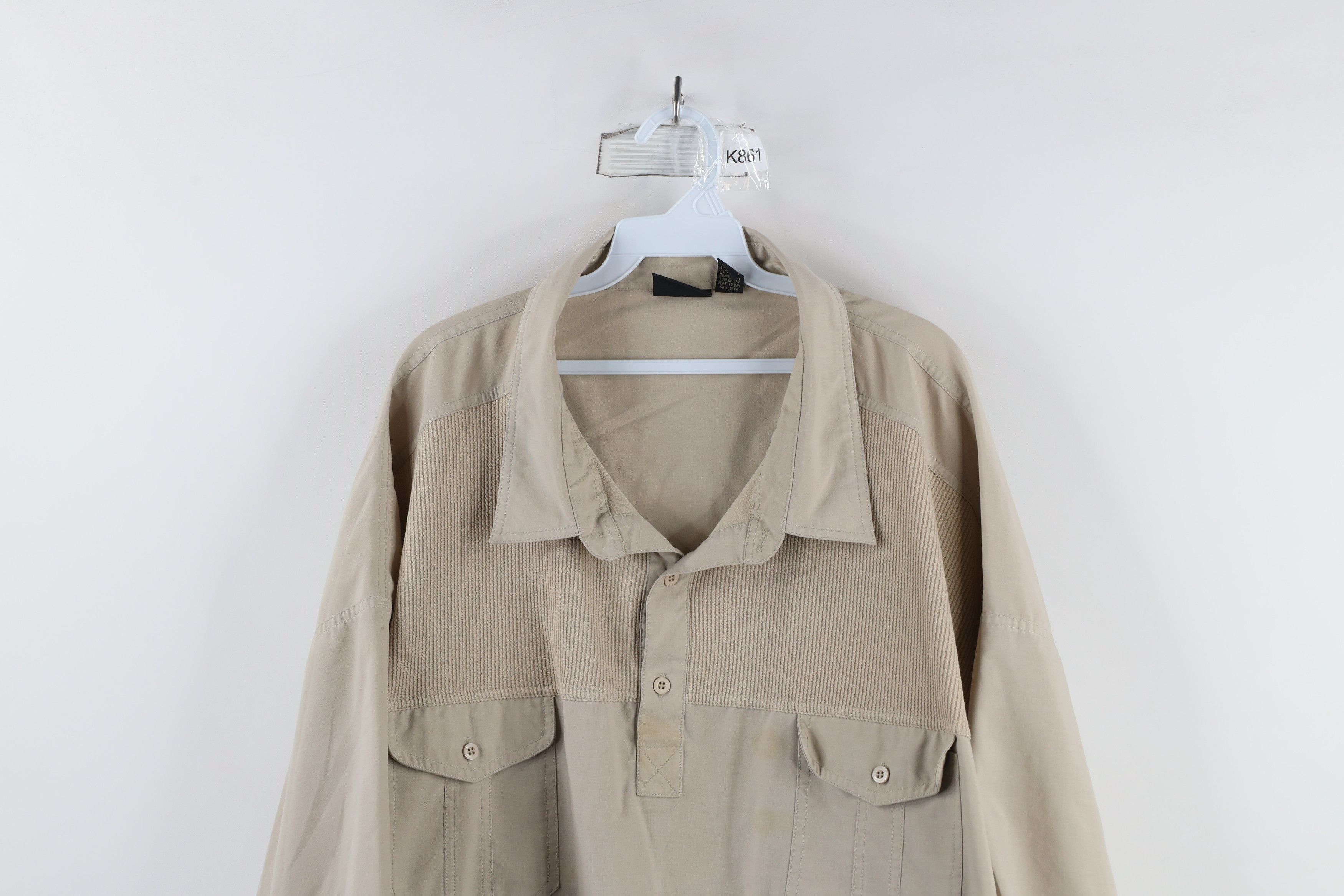 Vintage Vintage 90s Streetwear Ribbed Pullover Polo Shirt Beige Size US XXL / EU 58 / 5 - 2 Thumbnail