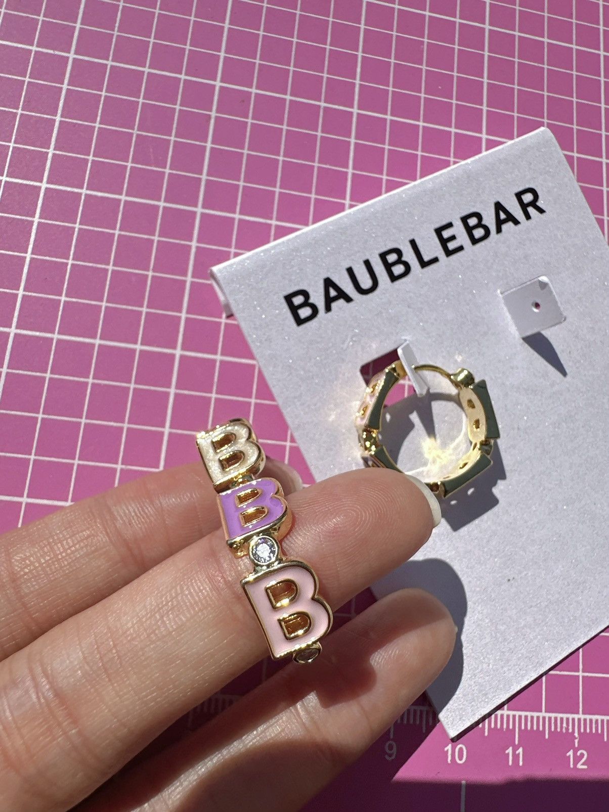 Designer BaubleBar multicolor letter B diamonds Gold Hoop clip on Size ONE SIZE - 2 Thumbnail