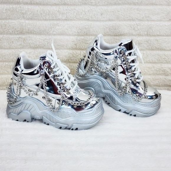 Other Space Candy Silver Platform Chain Sneaker Hidden Wedge Stree Size US 7 / IT 37 - 6 Thumbnail