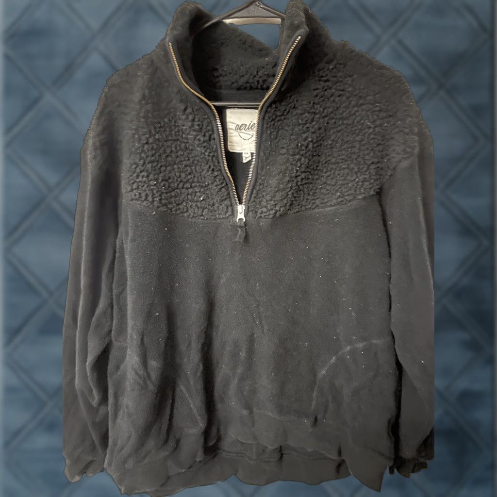Vintage Aerie Sweater Shirt Women’s Small Black 1/4 Zip Oversized Pullover Cozy Fleece Knit Classic Relaxed Size S / US 4 / IT 40 - 1 Thumbnail
