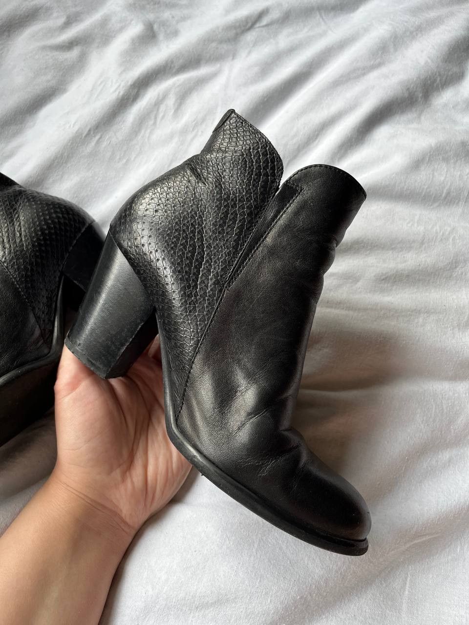 Other Wonders Spain black snake-embosed leather booties on heels Size US 6 / IT 36 - 3 Thumbnail