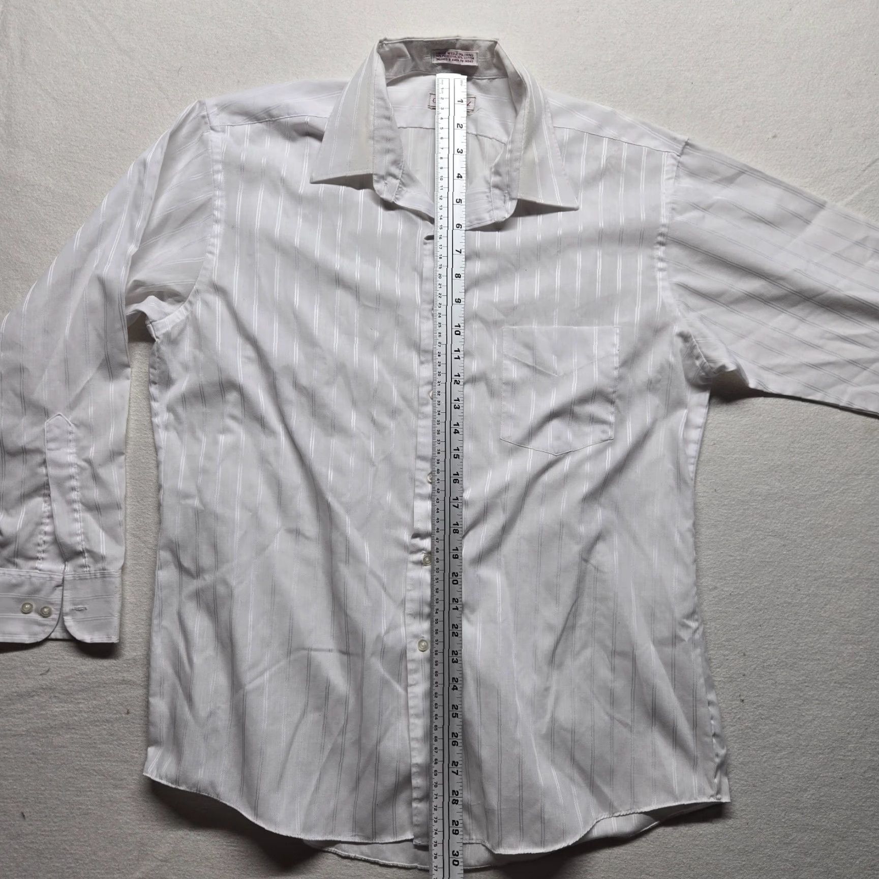 Vintage Oakton Dress Shirt - Striped Long Sleeve Adult Men - Size 16.5 32/33 - White Silver - 33" Sleeve - Men's Shirt Boundary: 16.5 collar Size US L / EU 52-54 / 3 - 5 Thumbnail