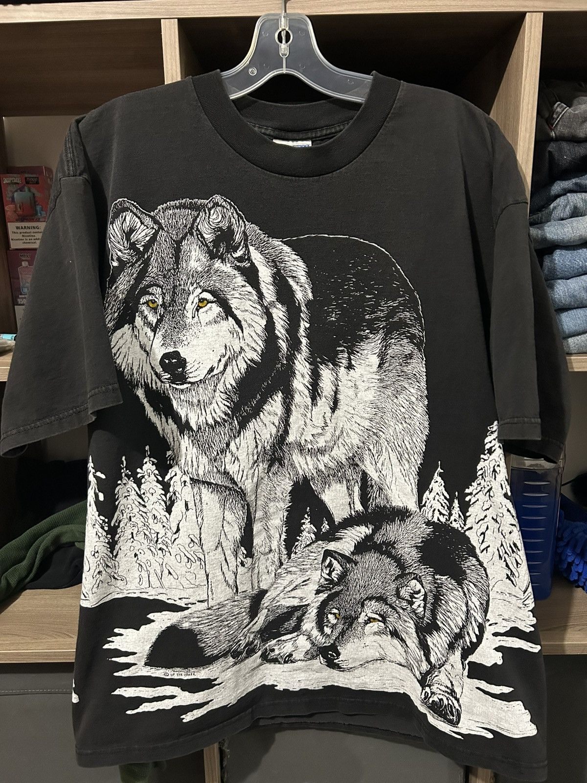 Vintage Vintage 90s Wolf AOP Faded Distressed Short Sleeve Tee Size US XL / EU 56 / 4 - 1 Thumbnail