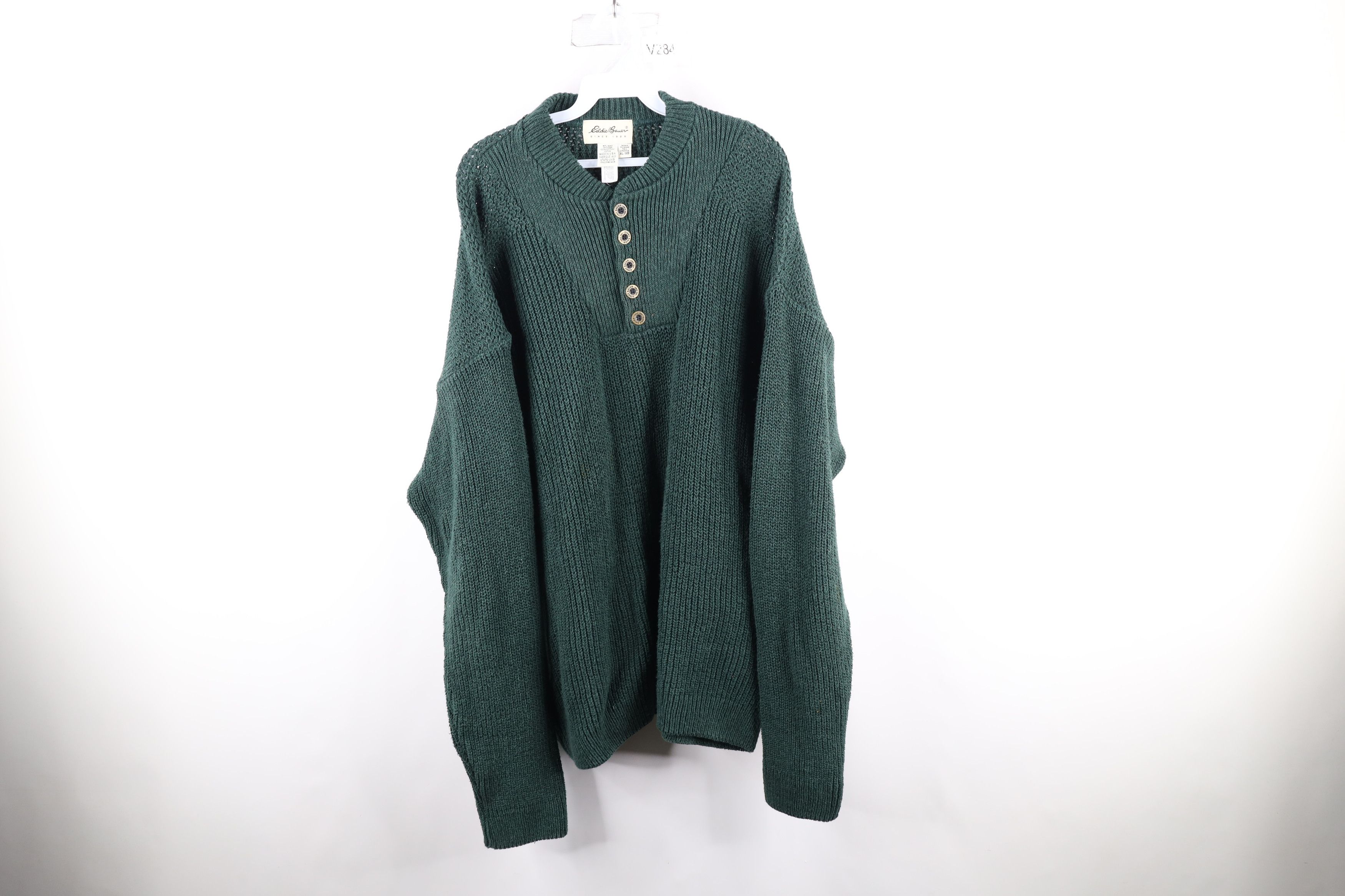 Vintage 90s Eddie Bauer Cotton Ribbed Knit Henley Sweater