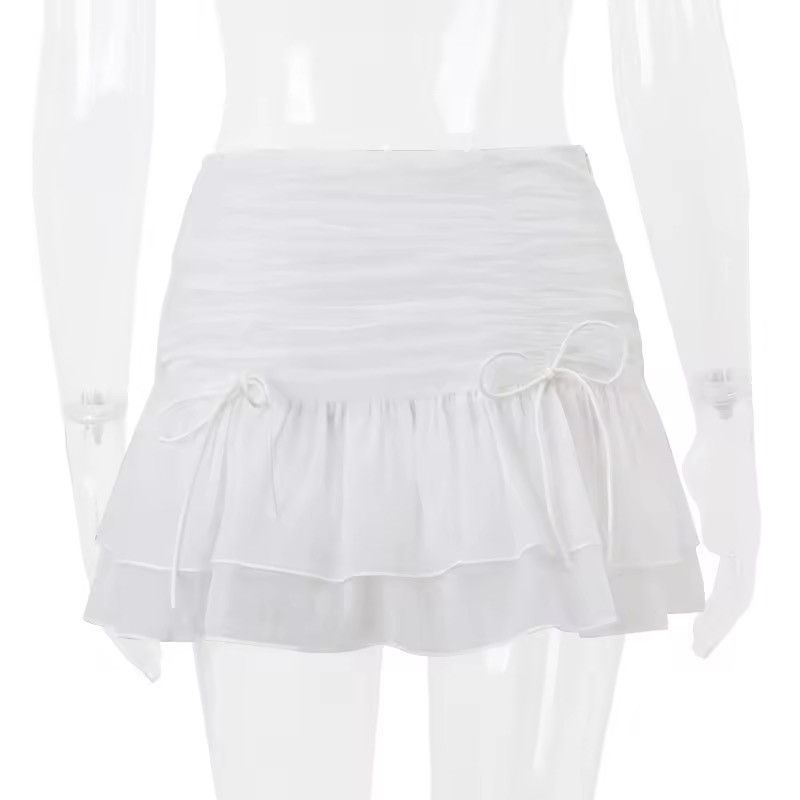 Japanese Brand White Ruched Drawstring Ruffle Mini Skirt Size 25" / US 0 / IT 36 - 10 Thumbnail