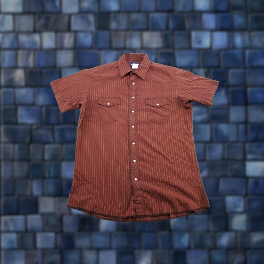 Wrangler Wrangler Western Shirt Mens Striped Short Sleeve Snap Up Cowboy Rodeo Rockabilly Shirt Mens Brown Cotton Size US M / EU 48-50 / 2 - 1 Thumbnail