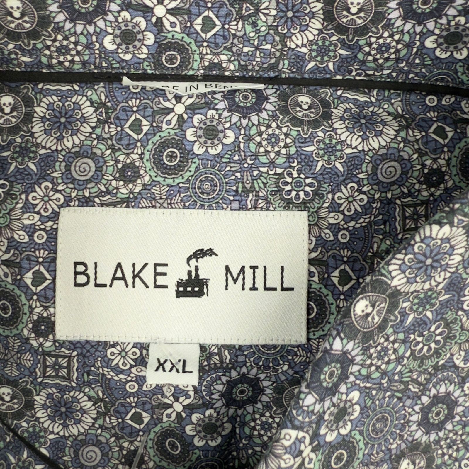 Other Blake Mill Blue Floral SKULLS Cotton Button Down Shirt NWT Size US XXL / EU 58 / 5 - 8 Thumbnail