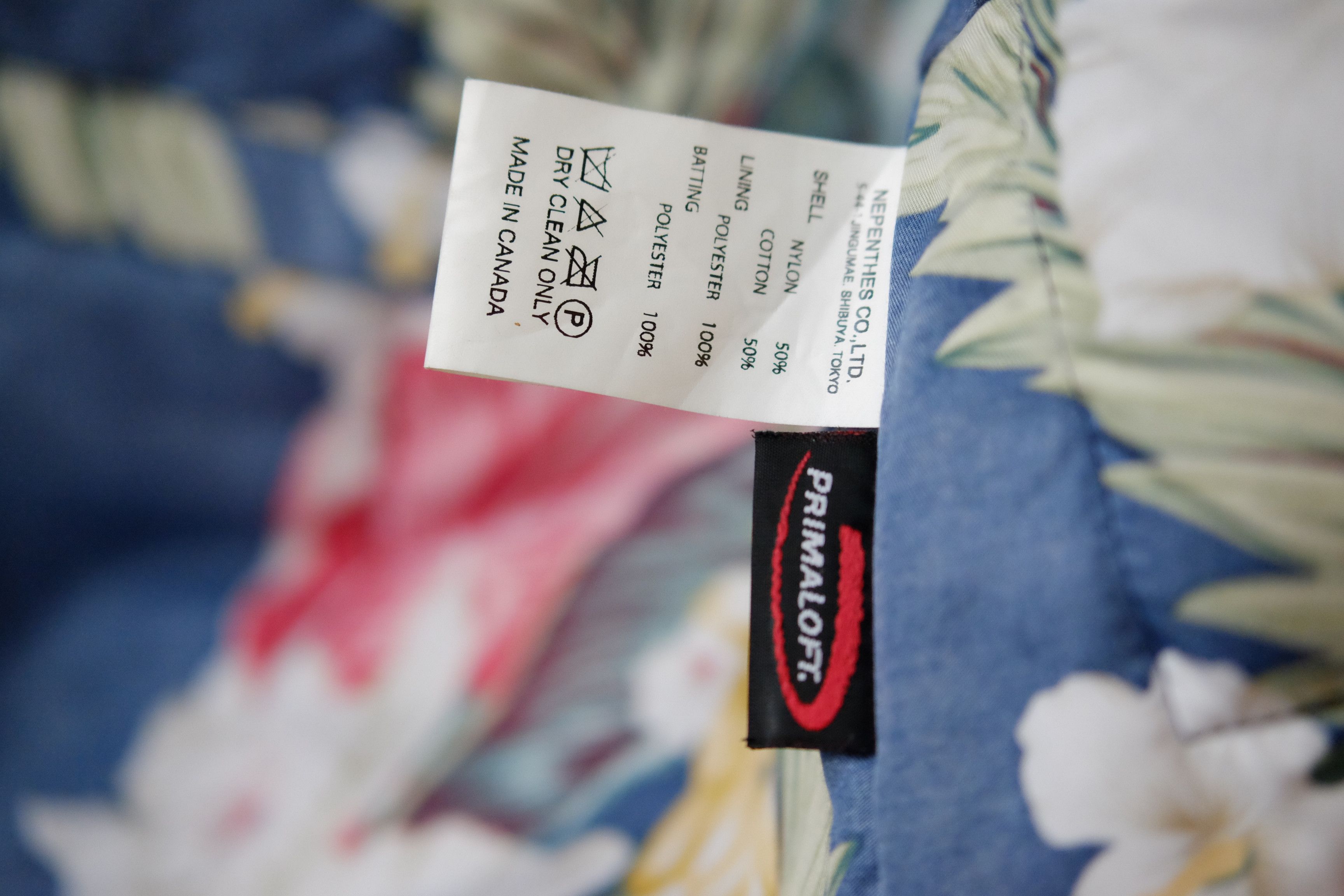 Engineered Garments Navy Hooded Work Vest w/ Floral Lining