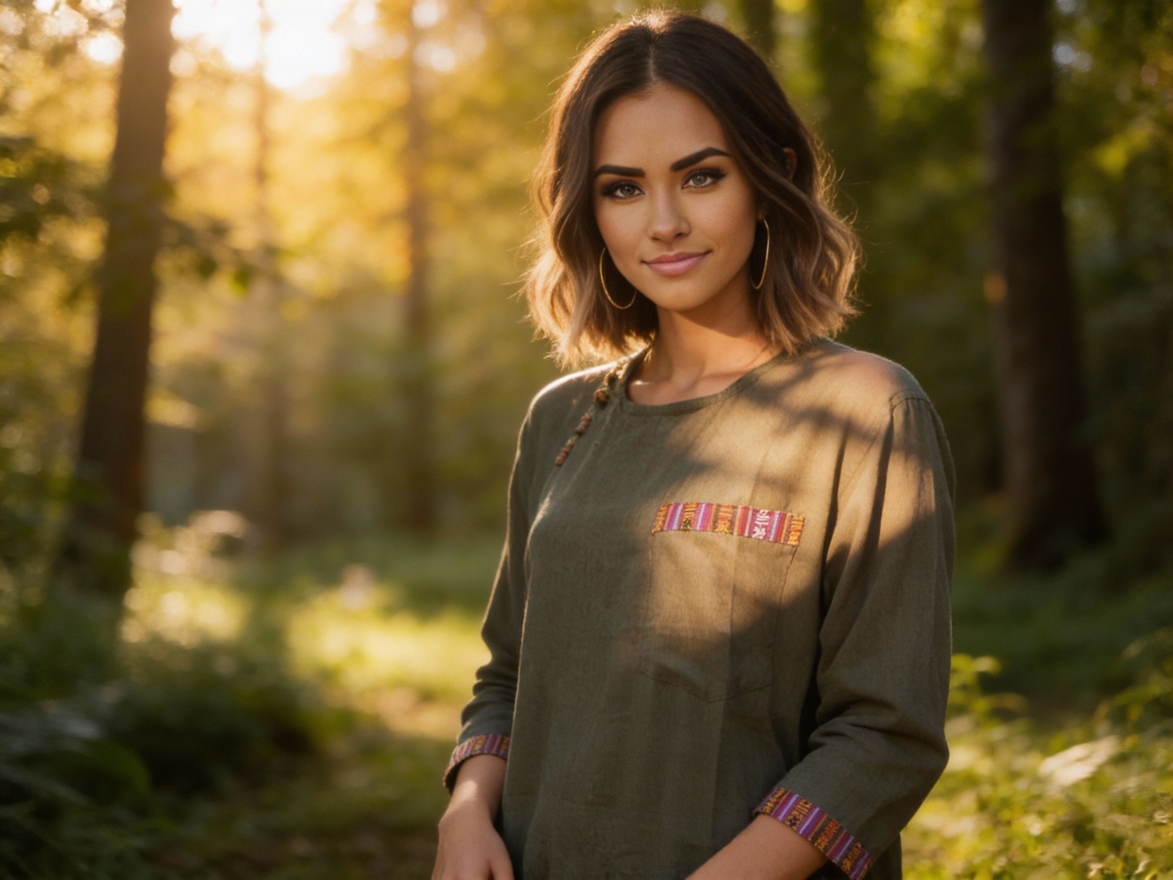 Other Cotton Long-Sleeve Round Neck Tunic - Solid: Green: New: L Size US L / EU 52-54 / 3 - 1 Thumbnail