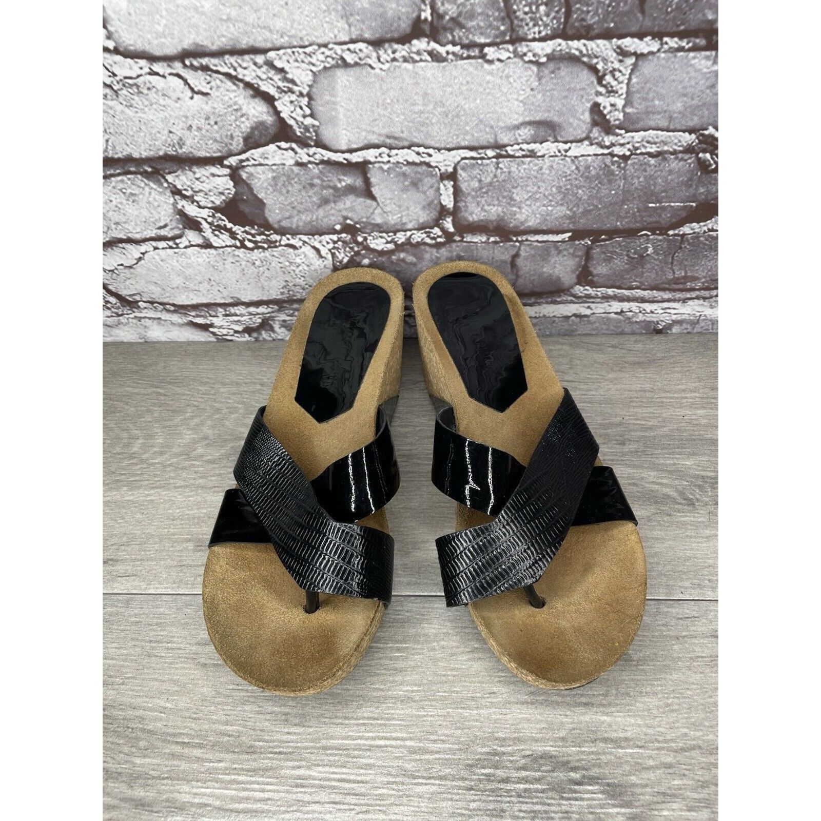 Donald Pliner Donald J. Pliner Gallo Black Patent Leather Toe Cork Wedge S Size US 8.5 / IT 38.5 - 22 Thumbnail