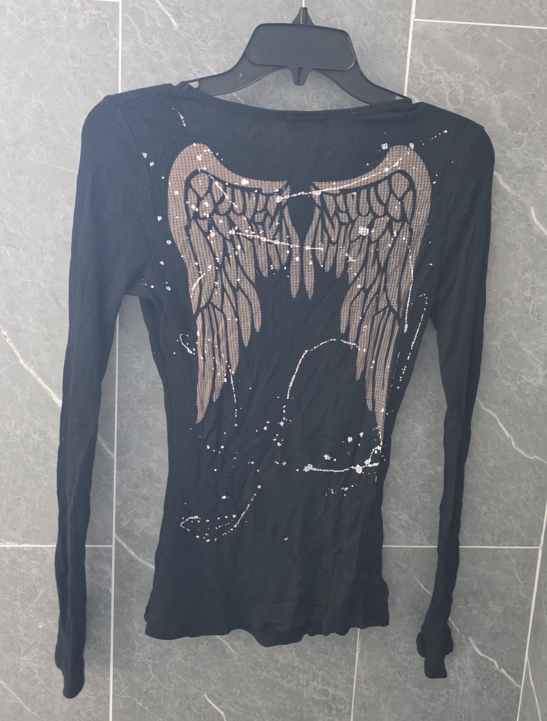 Vintage Havana Vintage Havana Black Angel Wings Vneck Long Sleeve Shirt L Size L / US 10 / IT 46 - 2 Thumbnail
