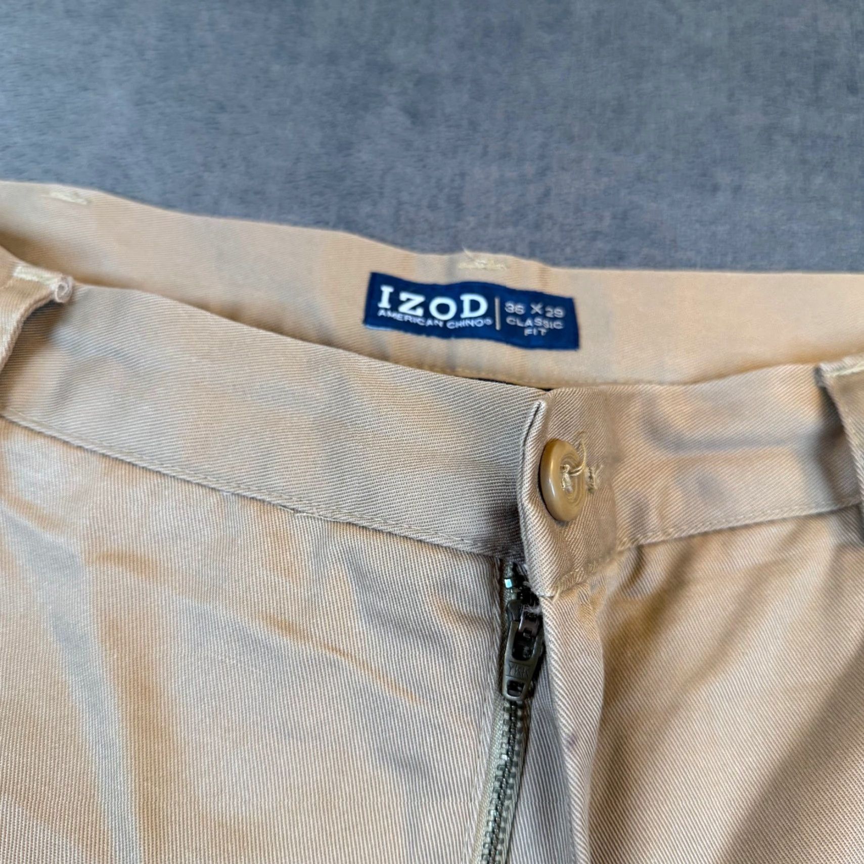 Izod VINTAGE IZOD American Chino Pants Tan Khaki 100% Cotton Mens 36x29 Flat Front Chino Pants Size US 36 / EU 52 - 5 Thumbnail