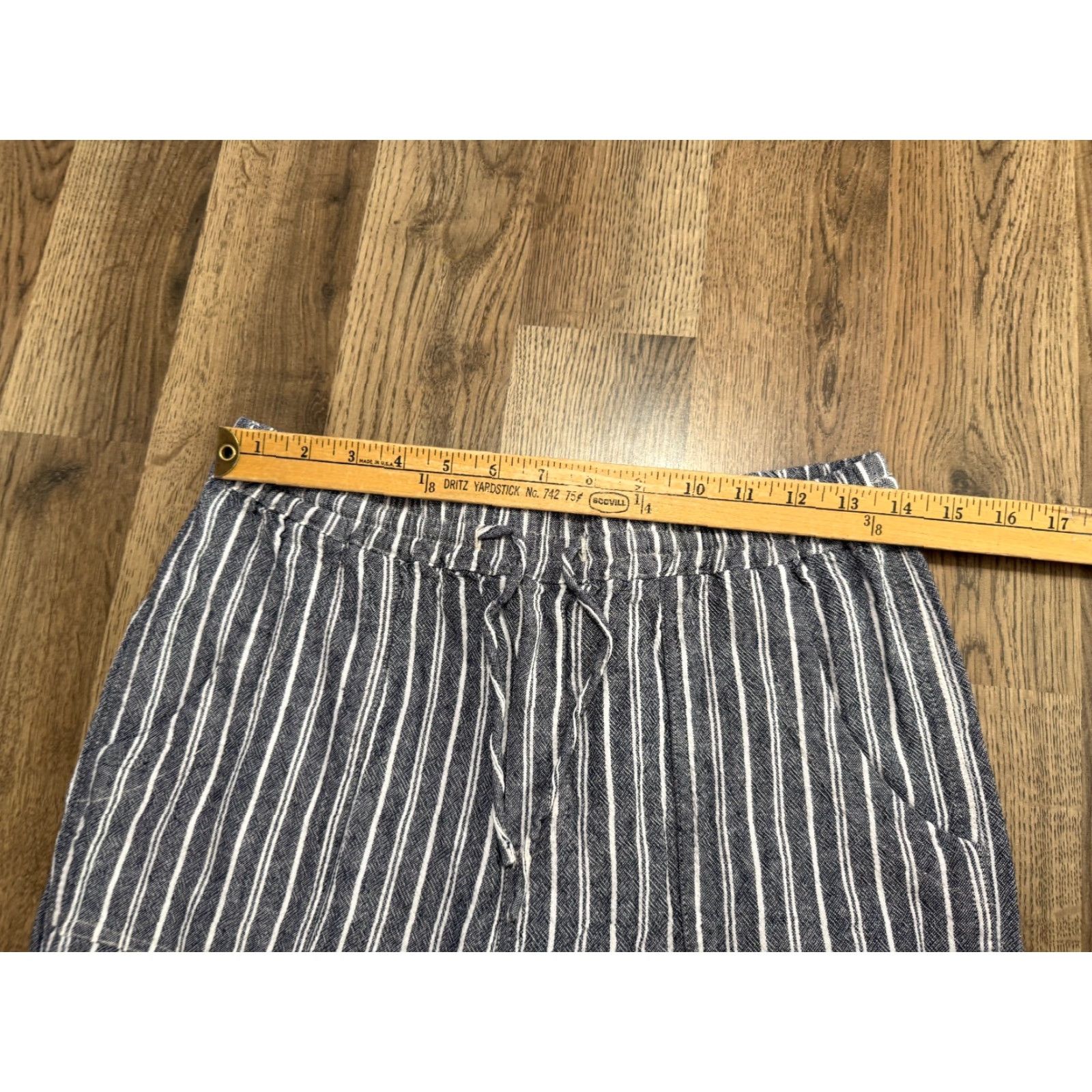 Vintage Mason Belle Pants Women's Medium Blue White Striped Linen Blend Tie Waist Wide-Leg Ankle Flat Front Mens? Size 32" / US 10 / IT 46 - 7 Thumbnail
