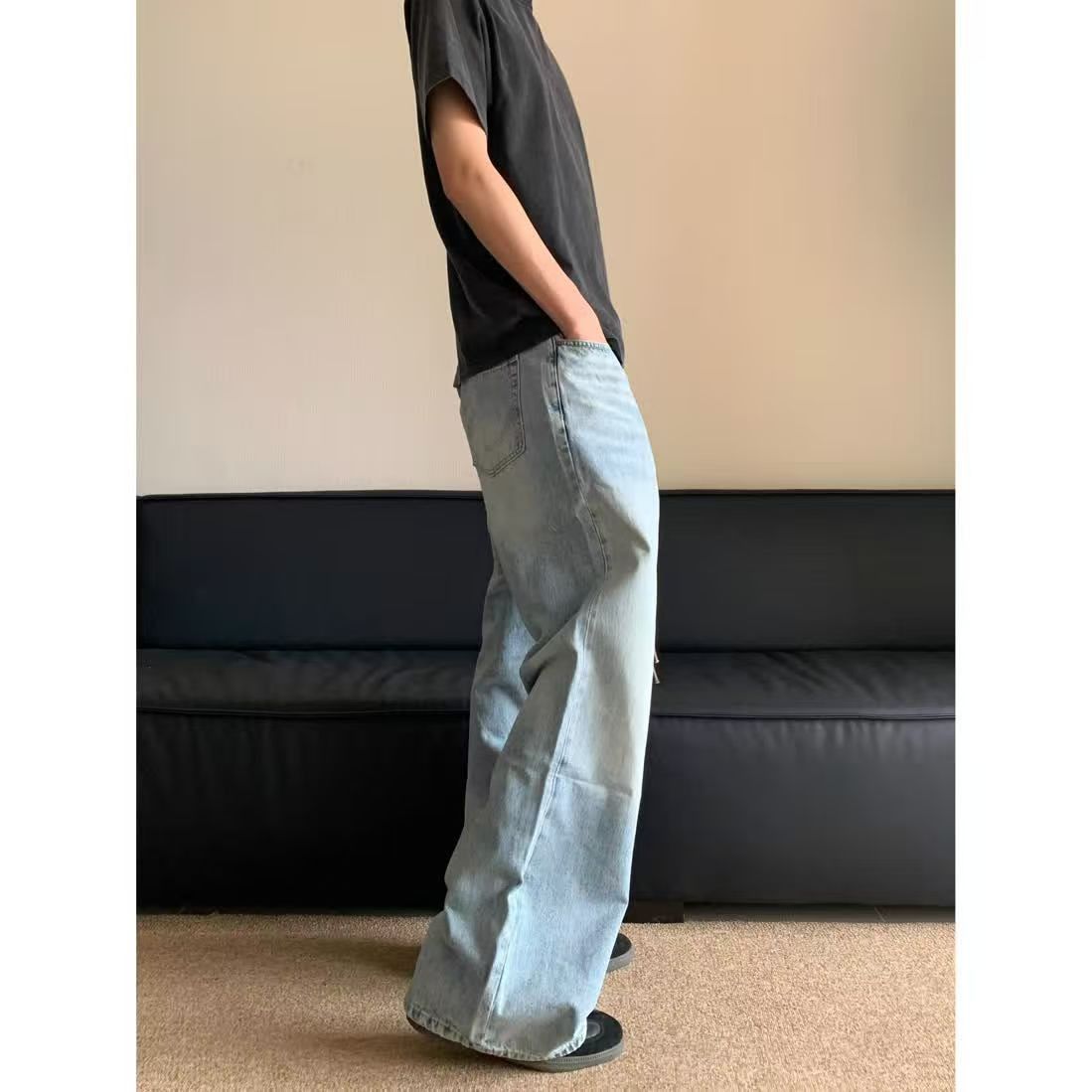 Jean Men's blue washed vintage wide-leg flared jeans y2k Size US 32 / EU 48 - 3 Thumbnail