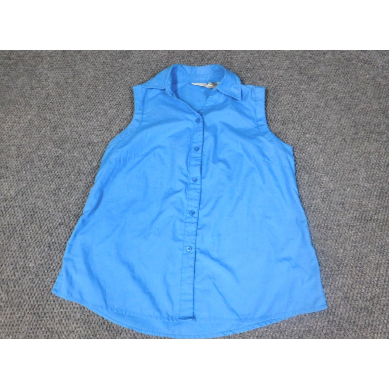Vintage White Stag Womens Button-Up Shirt Small Blue Crew Neck Cotton Polyester Rayon Solid Ruffle Casual Size S / US 4 / IT 40 - 2 Thumbnail
