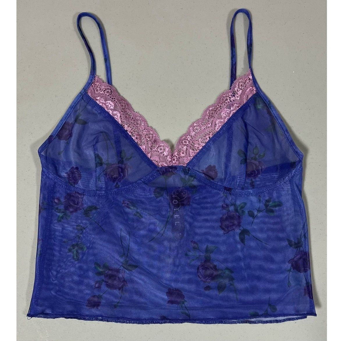 Vintage Motel Purple Floral Mesh Lace Tank Crop Top Shirt Size S 🌹✨ Size S / US 4 / IT 40 - 1 Thumbnail
