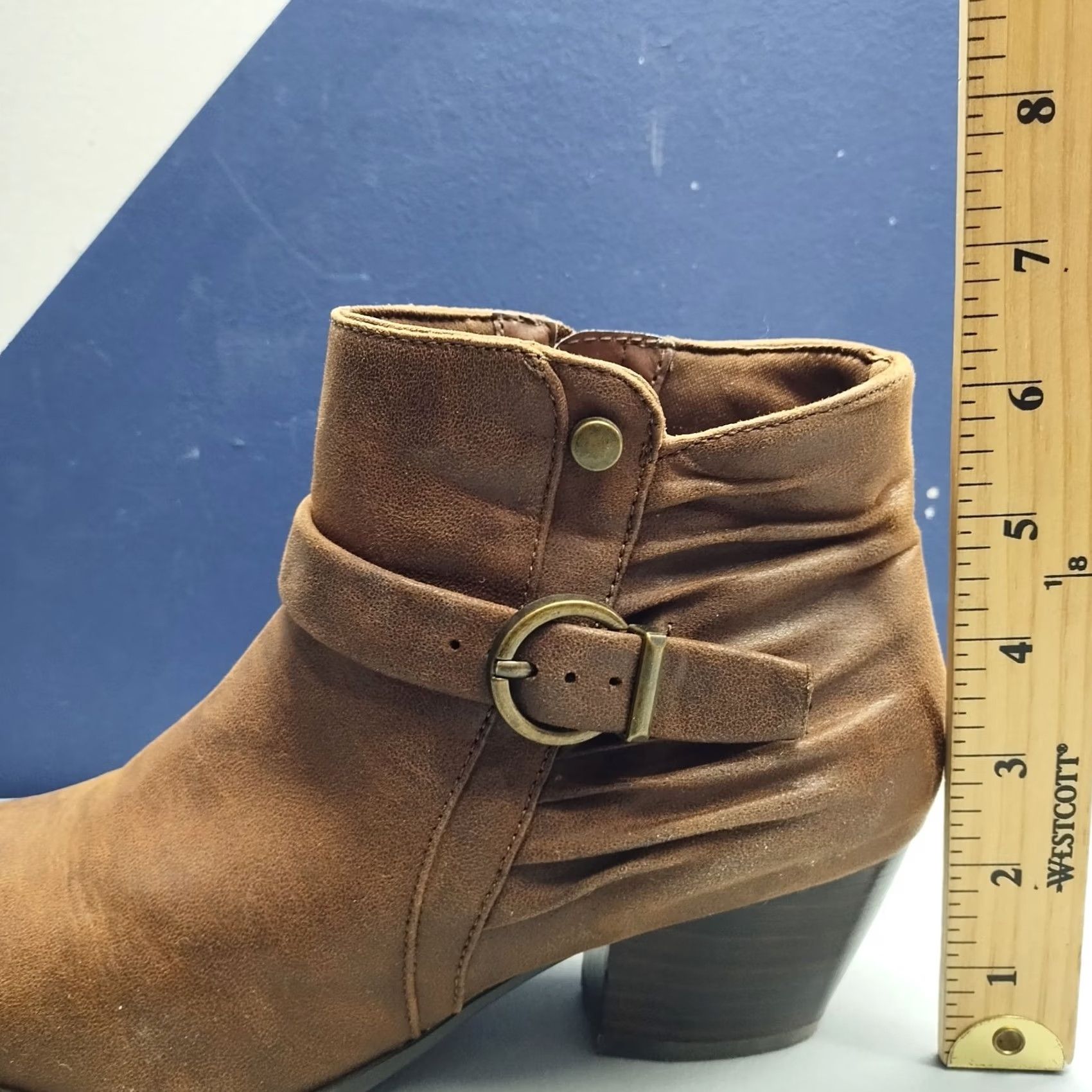 Vintage Baretraps Rudelle Bootie Womens 9.5M Brown Round Toe Buckle Strap Side Zip Boot Size US 10 / IT 40 - 8 Thumbnail