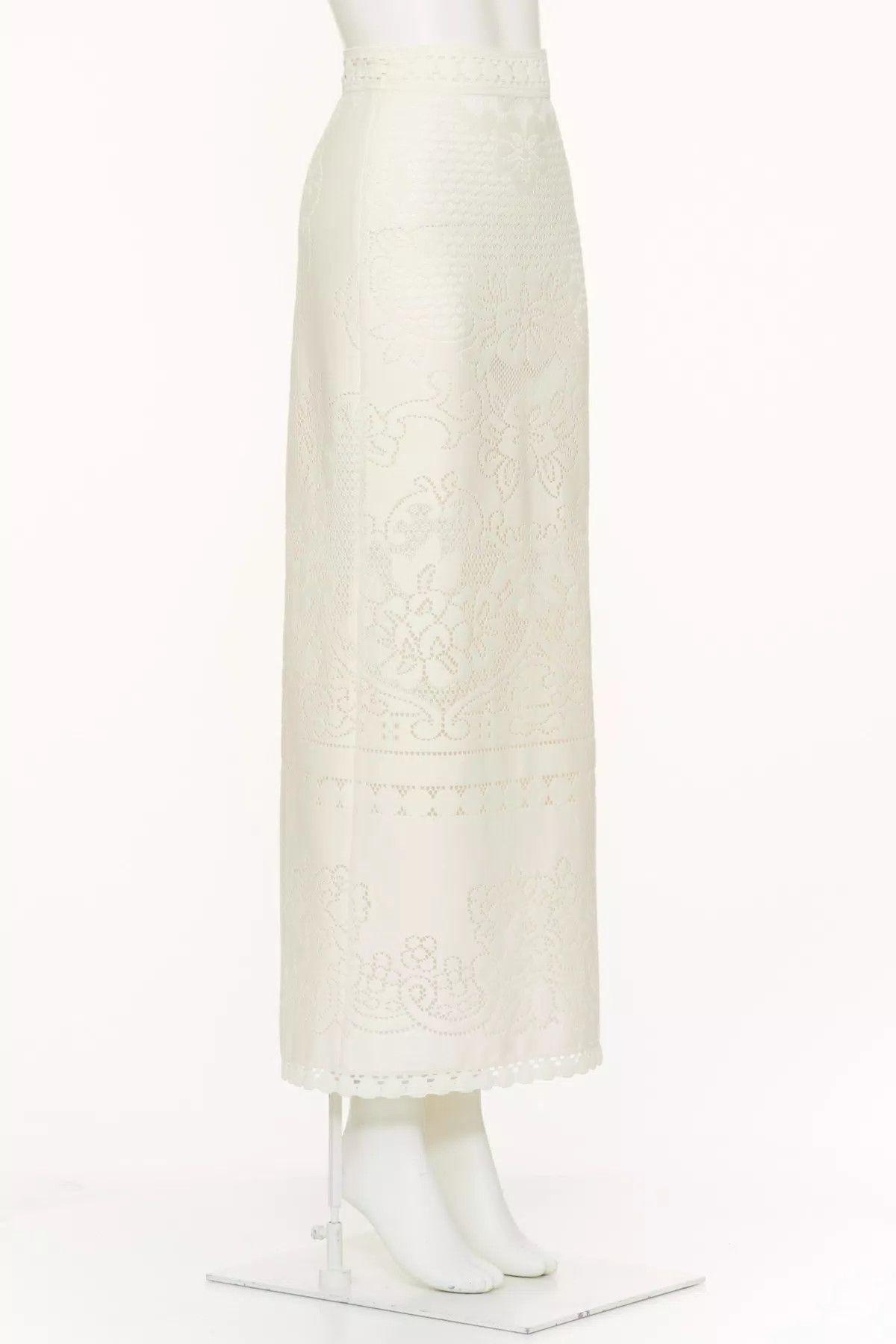 Valentino o1s1wg110925 Cotton Lace Midi Skirt in White/Almond Size 26" / US 2 / IT 38 - 3 Thumbnail