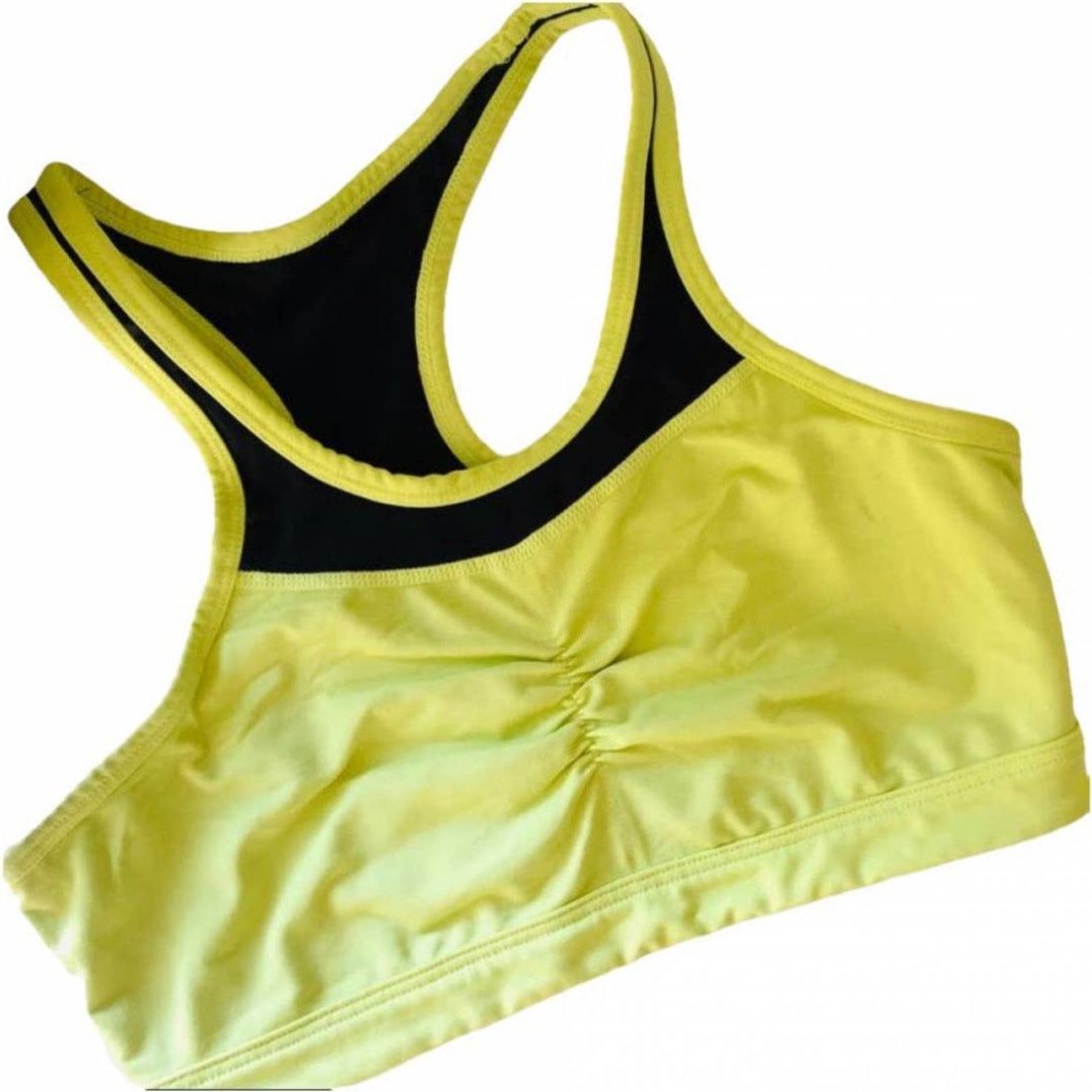 Free People PURE Yellow Black Mesh Inset Ruched Front Sports Bra Crop Size S / US 4 / IT 40 - 8 Thumbnail