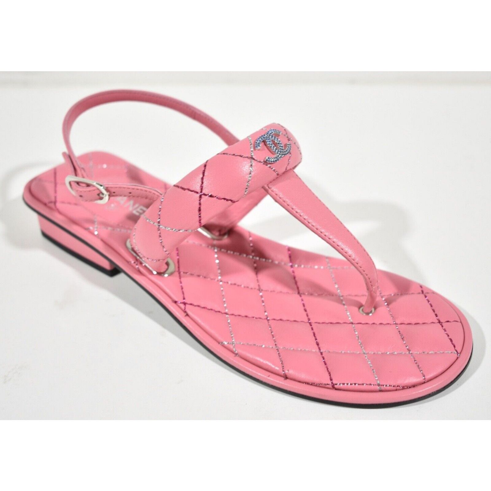 Chanel Chanel 21K Pink Multicolor Leather CC Logo Mule Slide Size US 7 / IT 37 - 4 Thumbnail