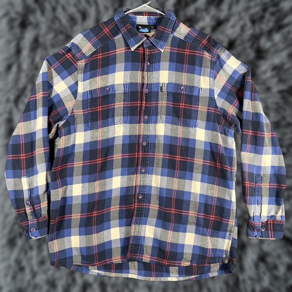 KAVU KAVU Shirt Mens 2XL Blue Plaid Flannel Button Up Long Sleeve Casual Outdoor Size US XXL / EU 58 / 5 - 1 Thumbnail