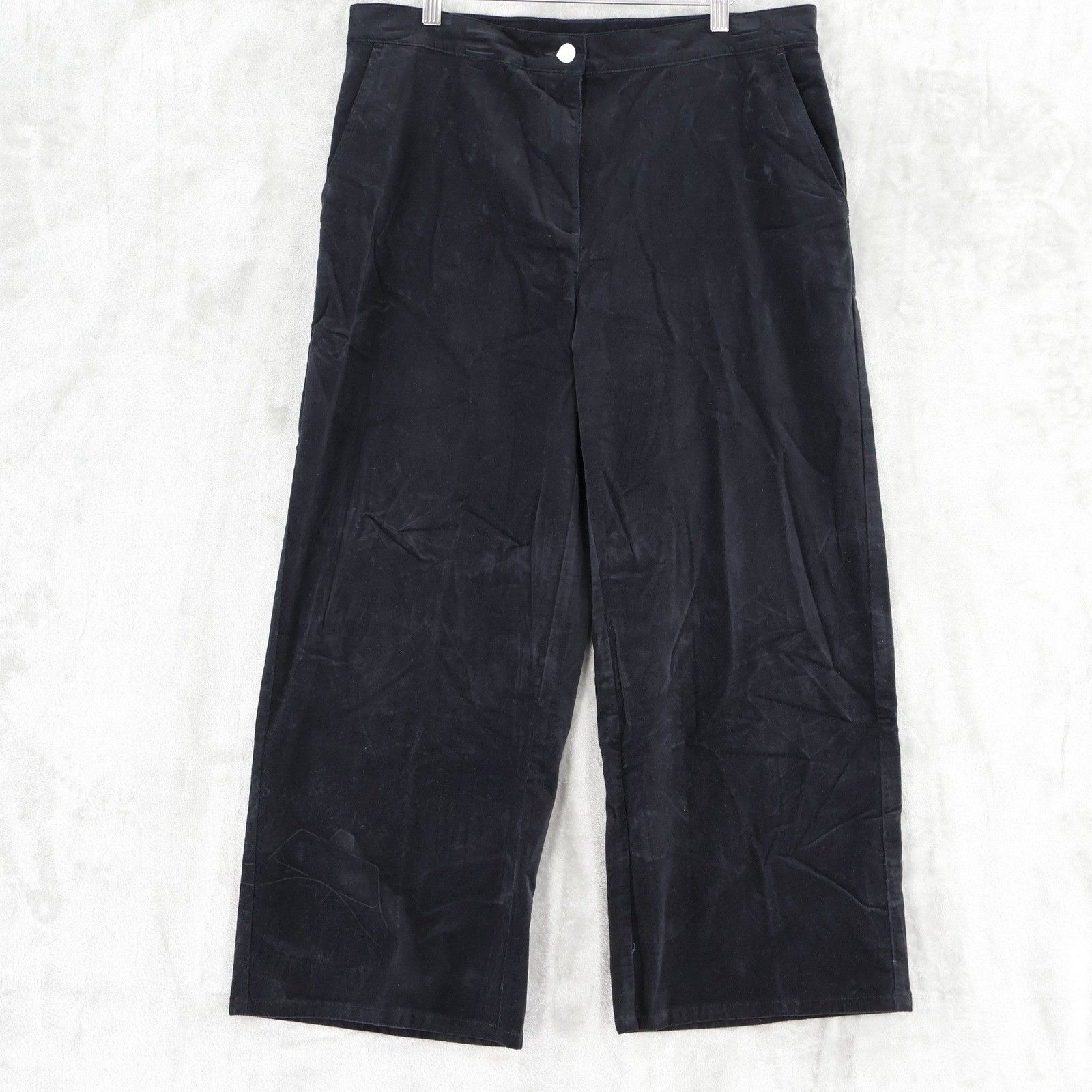 Eileen Fisher Eileen Fisher Velveteen Wide Leg Ankle Pants Women L Black C Size 36" / US 14 / IT 50 - 1 Thumbnail