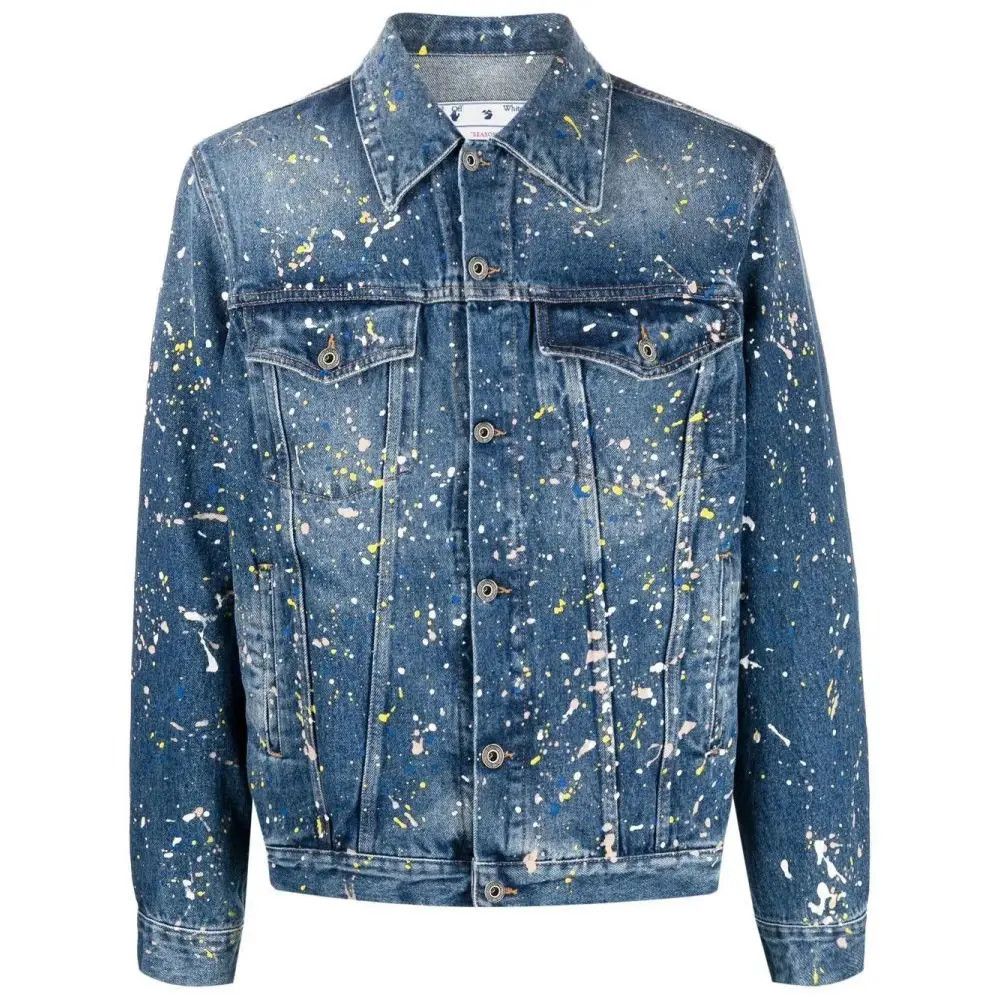 Off-White o1gr1nt1124 Paint Skate Denim Jacket in Blue Size US XS / EU 42 / 0 - 1 Thumbnail