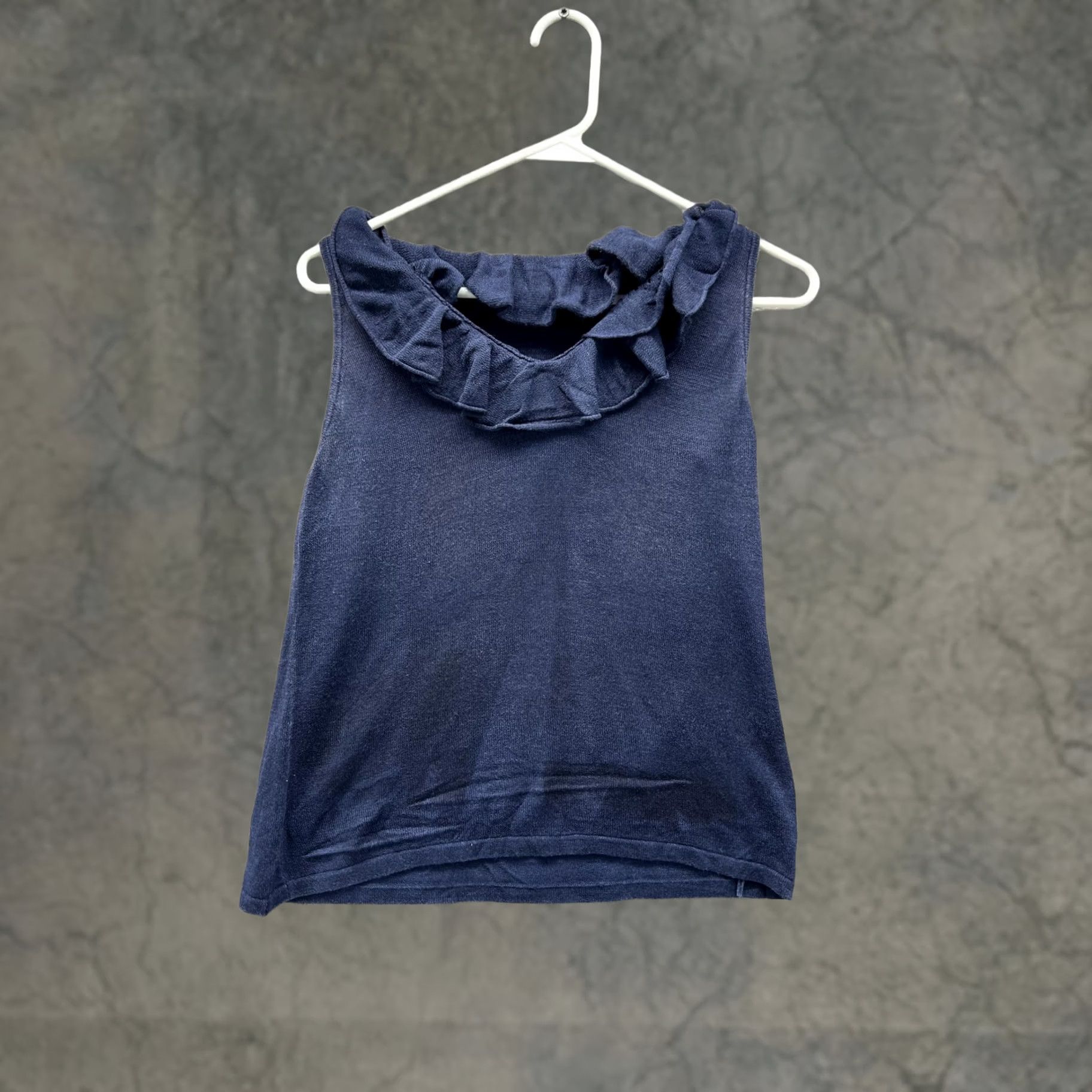 Ralph Lauren LAUREN RALPH LAUREN Tank Top Womens Petite Large Blue Ruffle Neck Silk Knit Sleeveless Pullover Casual Summer Size S / US 4 / IT 40 - 1 Thumbnail