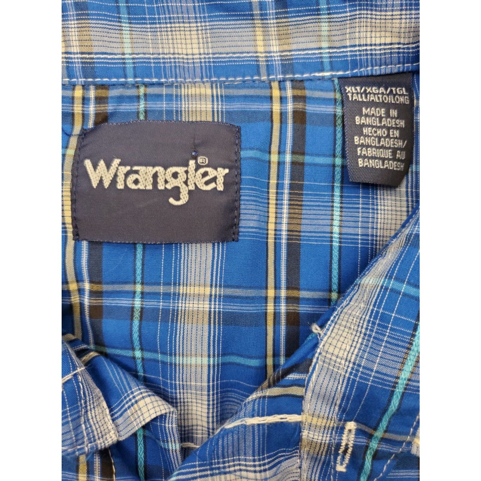 Wrangler VINTAGE Wrangler Pearl Snap Mens XLT Blue Plaid Long Sleeve Western Cowboy Shirt Size US XL / EU 56 / 4 - 5 Thumbnail