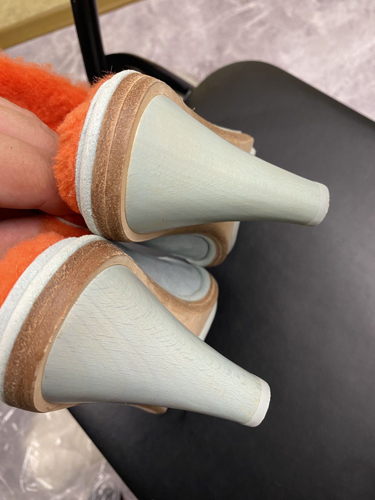 Eckhaus Latta Ugg x Eckhaus Latta Mint and Orange Fur Open Toe Heel Mules Size US 7 / IT 37 - 7 Thumbnail