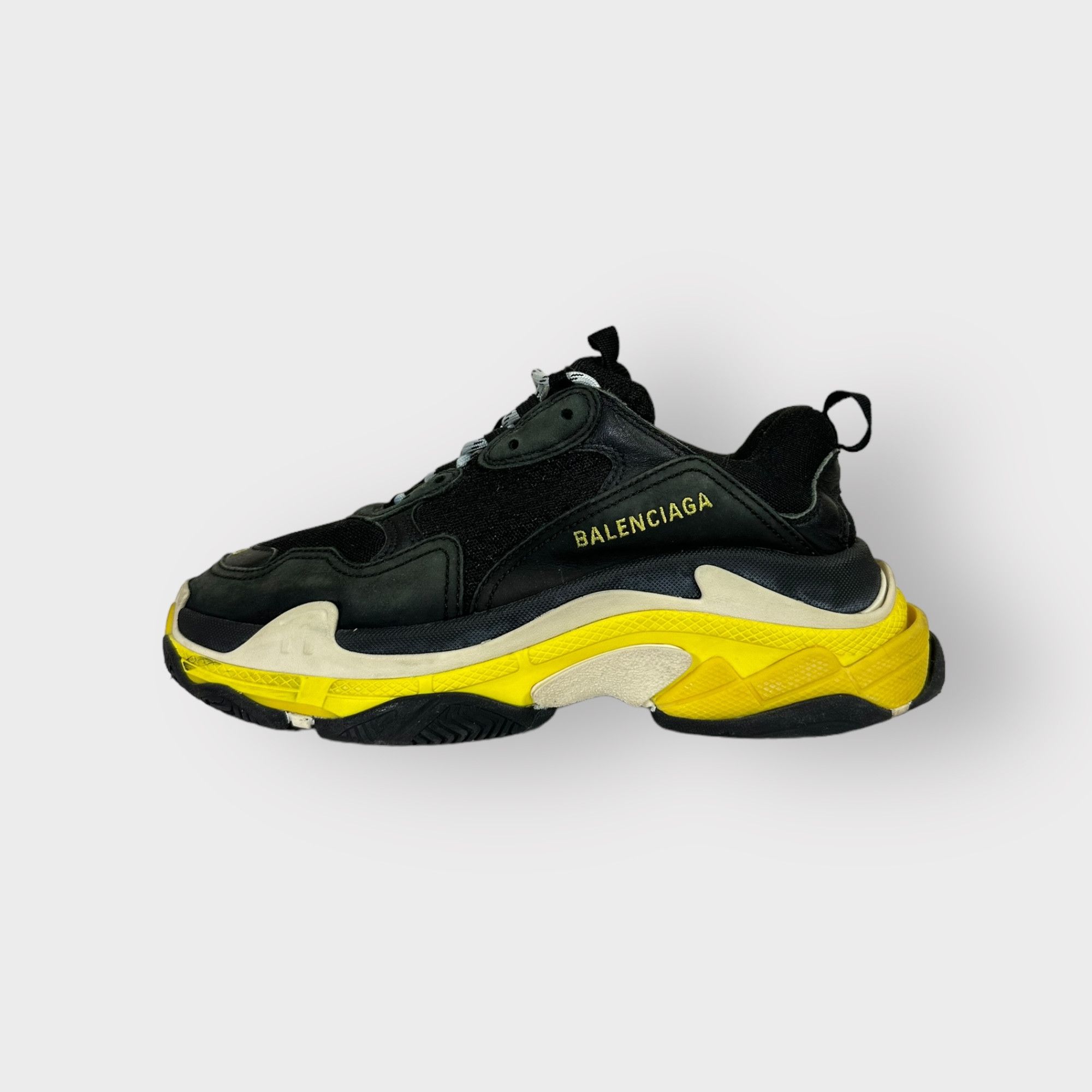 image of Balenciaga Triple S Shoes Black Yellow in Black/Yellow, Women's (Size 9)