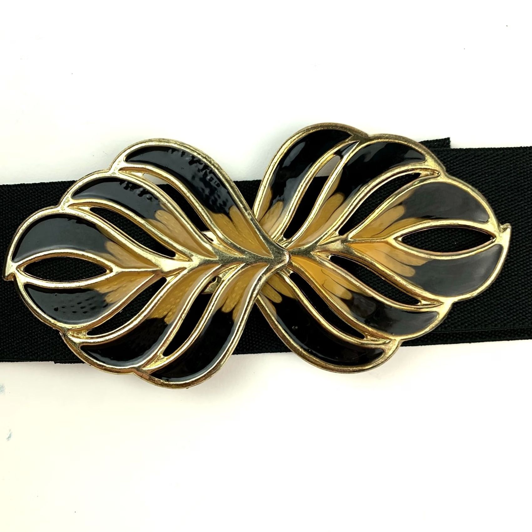 Vintage VINTAGE Peacock Feather Black Gold Stretch Enamel Metal Hook Clasp 31" Size ONE SIZE - 5 Thumbnail